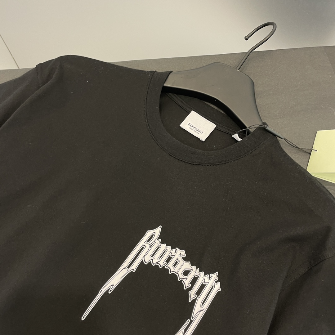 ベーシック ロゴプリント コットンTシャツ バーバリー Tシャツ コピー ブラック-2