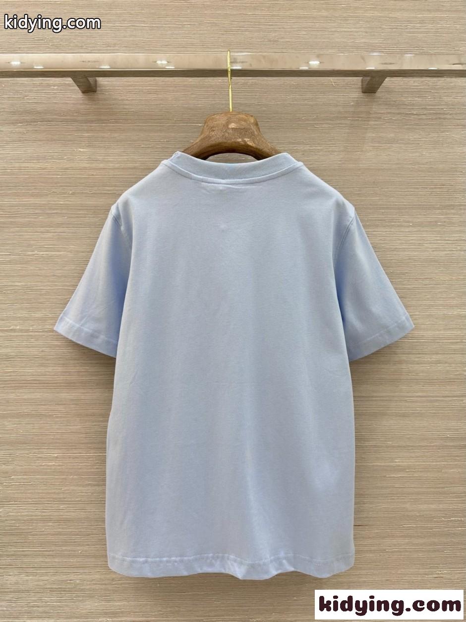 ナイトチェック コットンTシャツ バーバリー Tシャツ 偽物 ライトブルー-5
