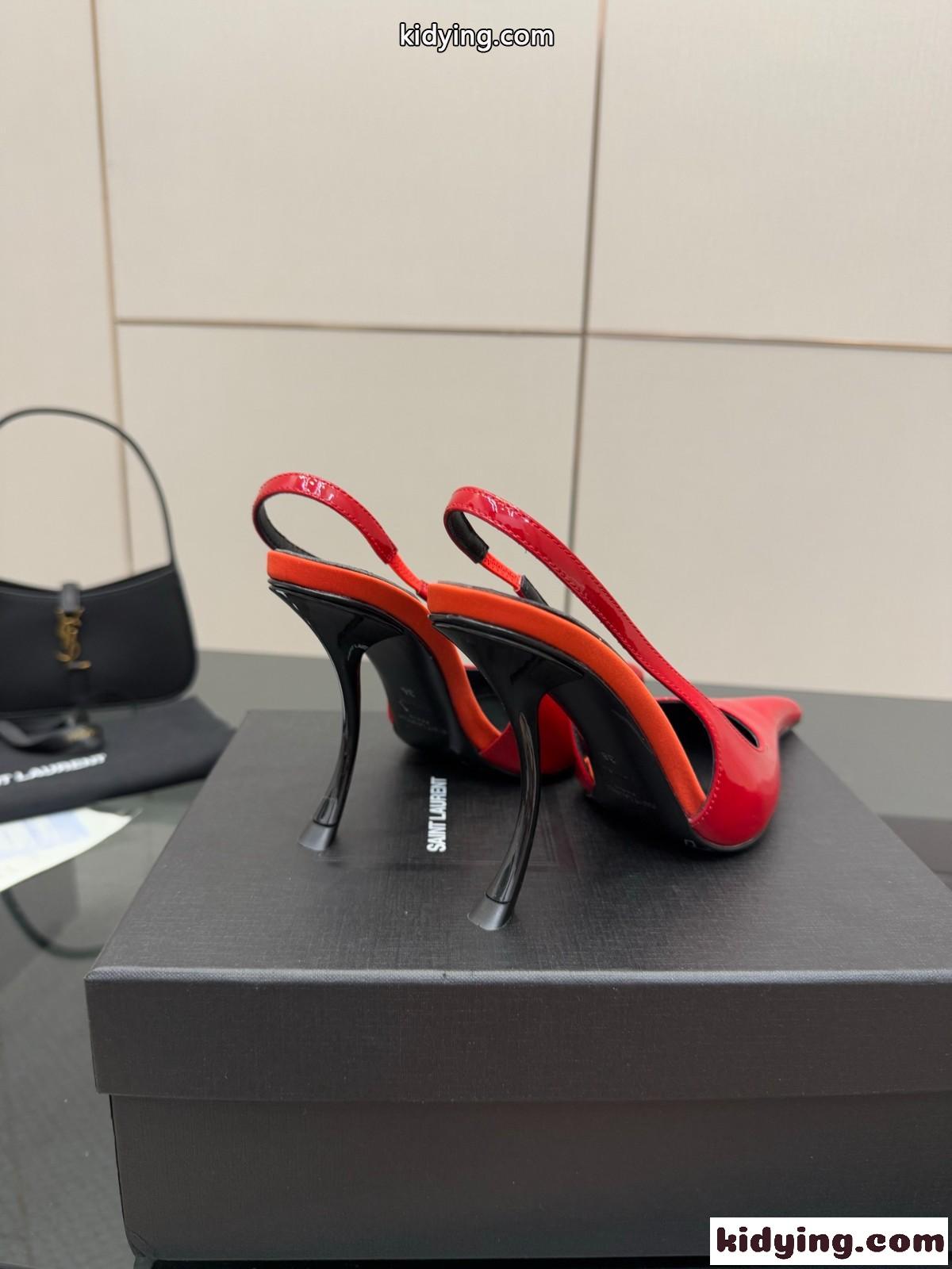 イヴ・サンローラン パンプス スーパーコピー 洗練された パテントレザー スリングバックパンプス レッド-0
