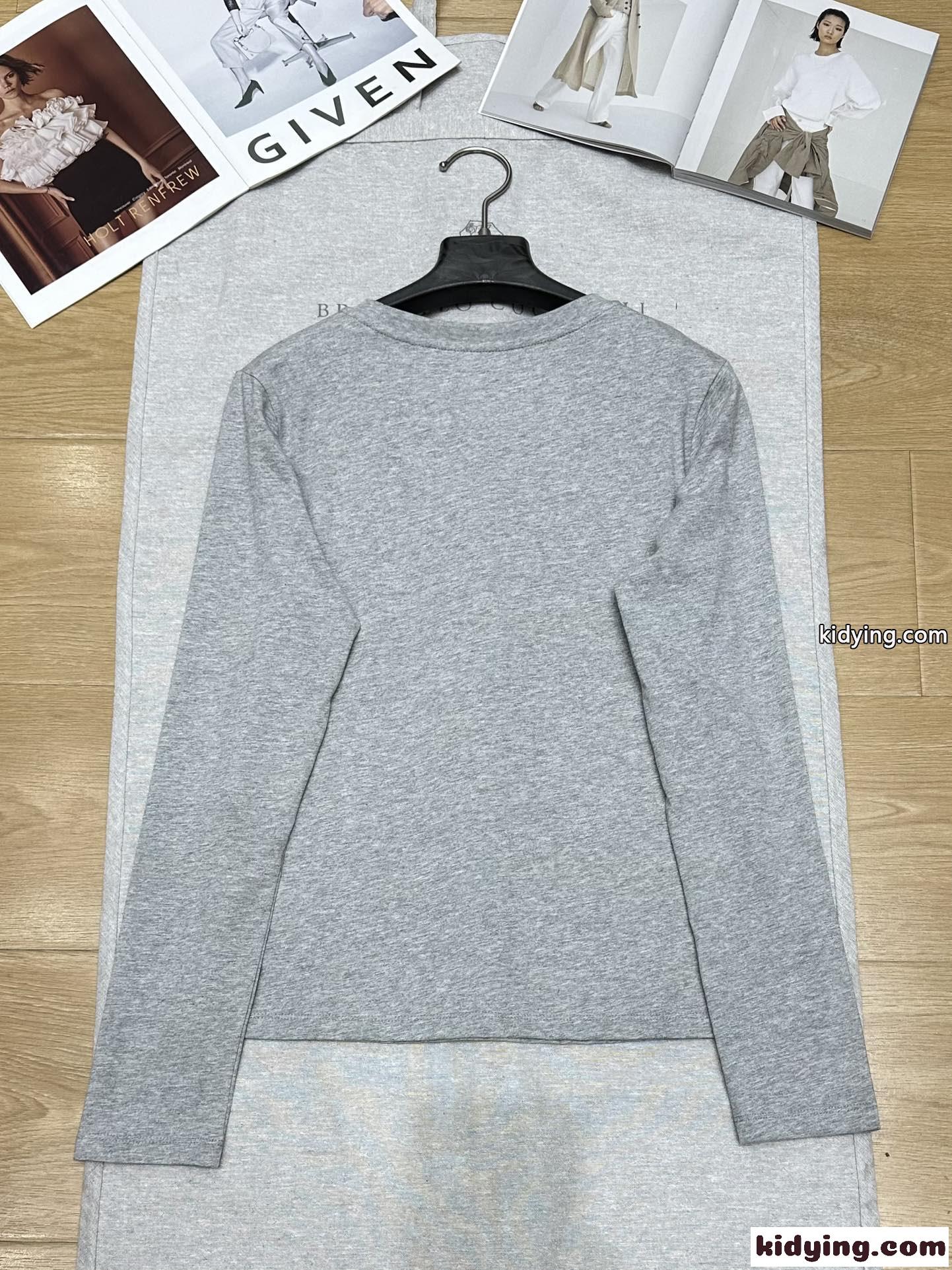 シンプル ロゴ刺繍 コットン 長袖Tシャツ ラルフローレン Tシャツ コピー グレー-3