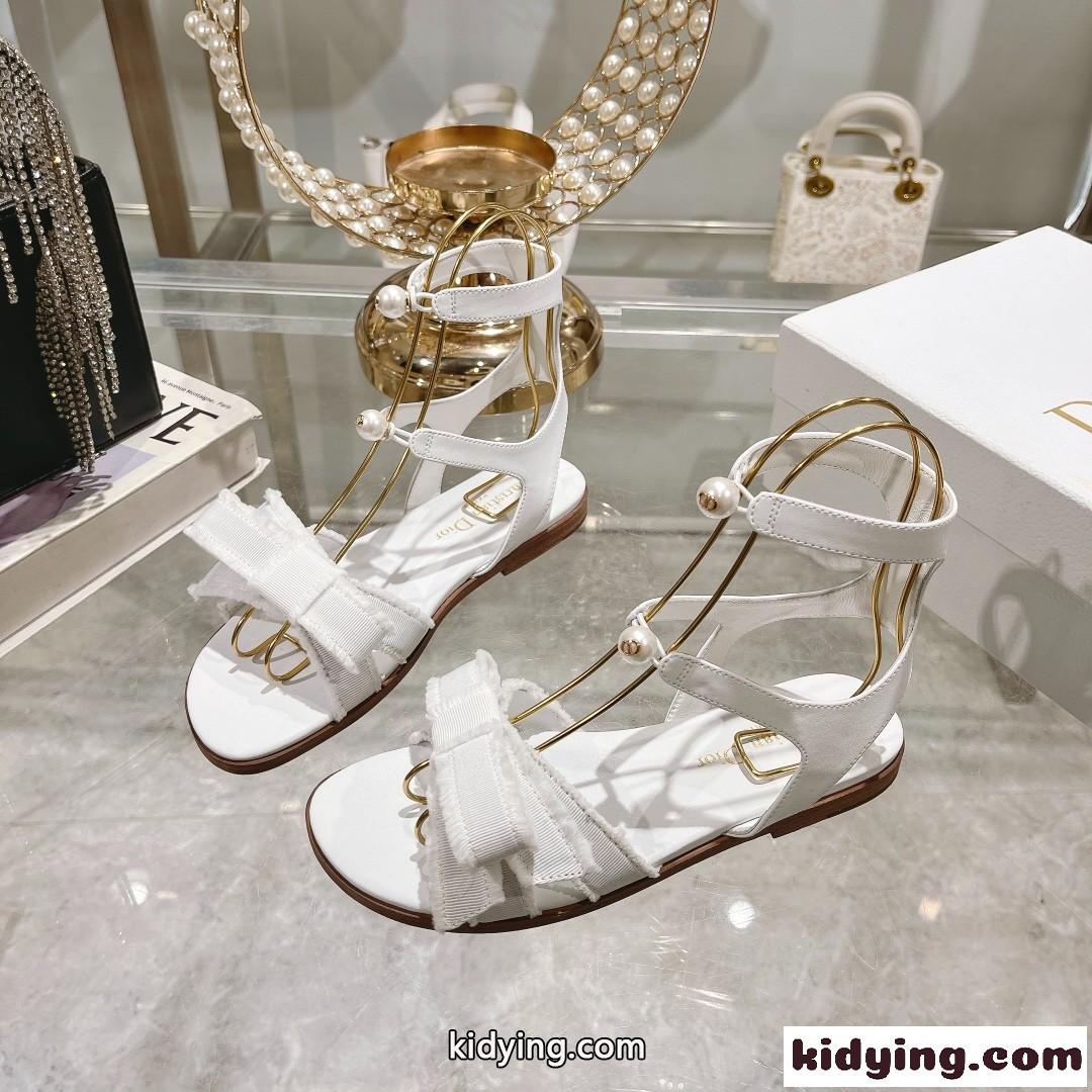 可愛い リボン パール Dior Adiorable サンダル クリスチャン・ディオール サンダル コピー ホワイト-0