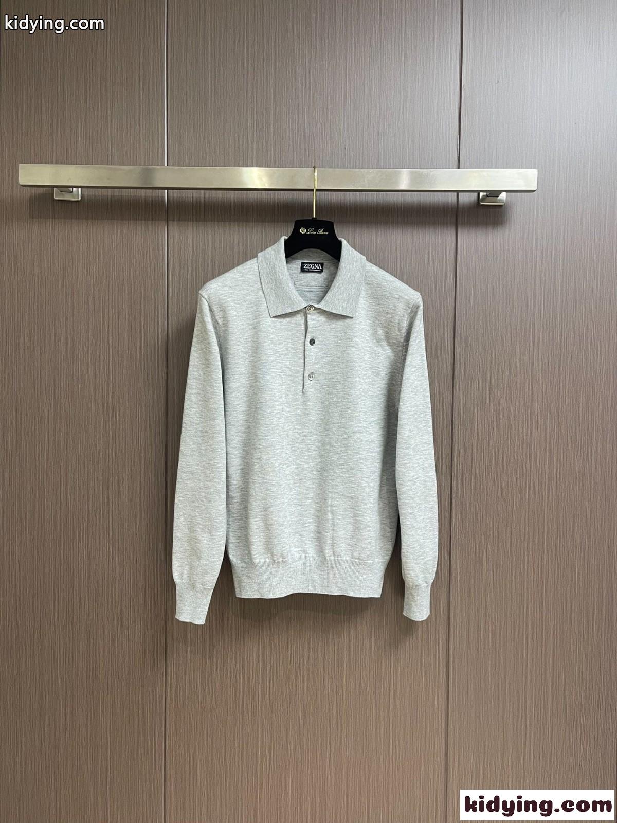 シンプル 上品 ニット ポロシャツ エルメネジルド・ゼニア Tシャツ コピー グレー-0