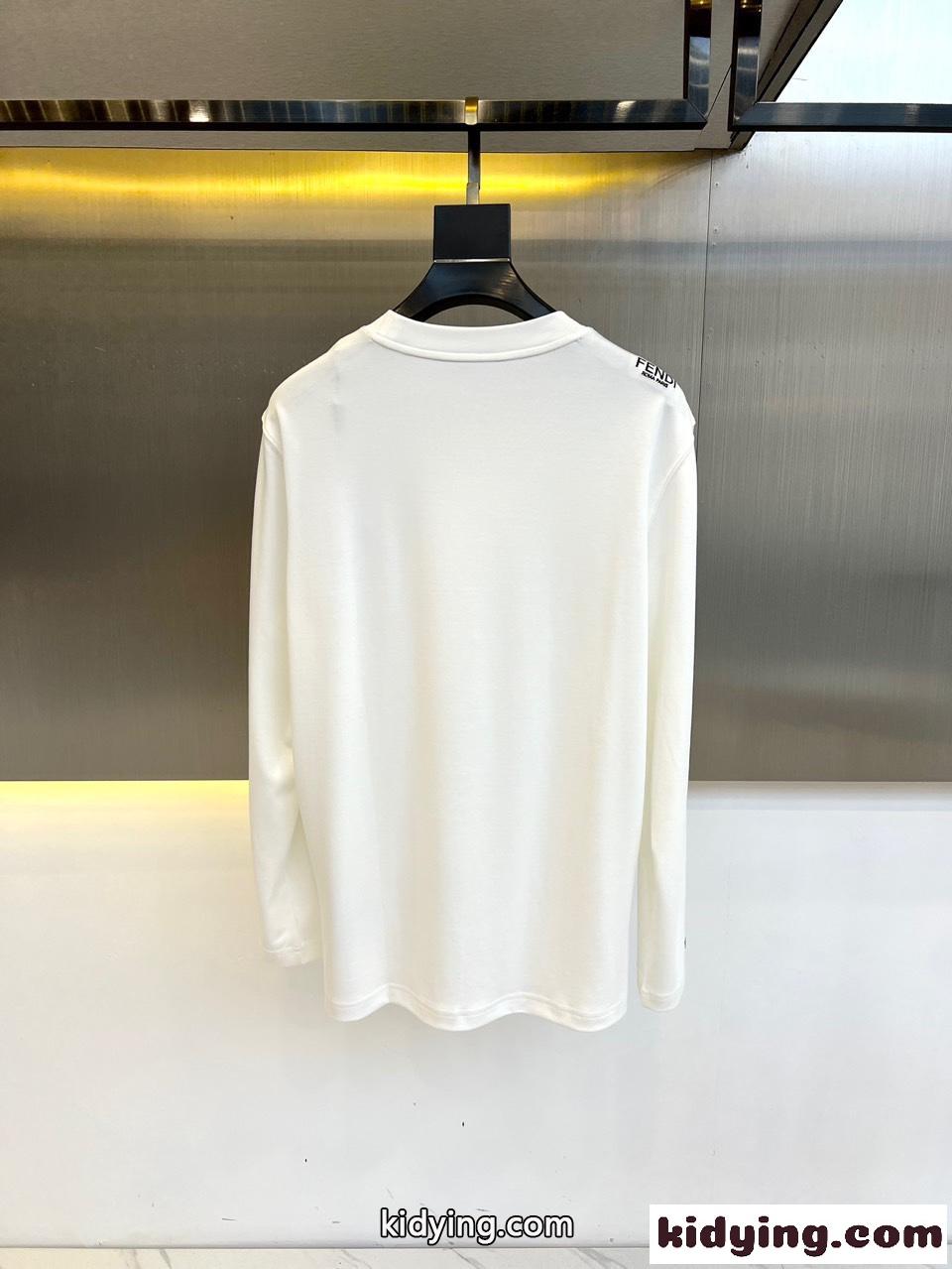 シンプル クルーネック フェンディ Tシャツ コピー 長袖Tシャツ ホワイト-3