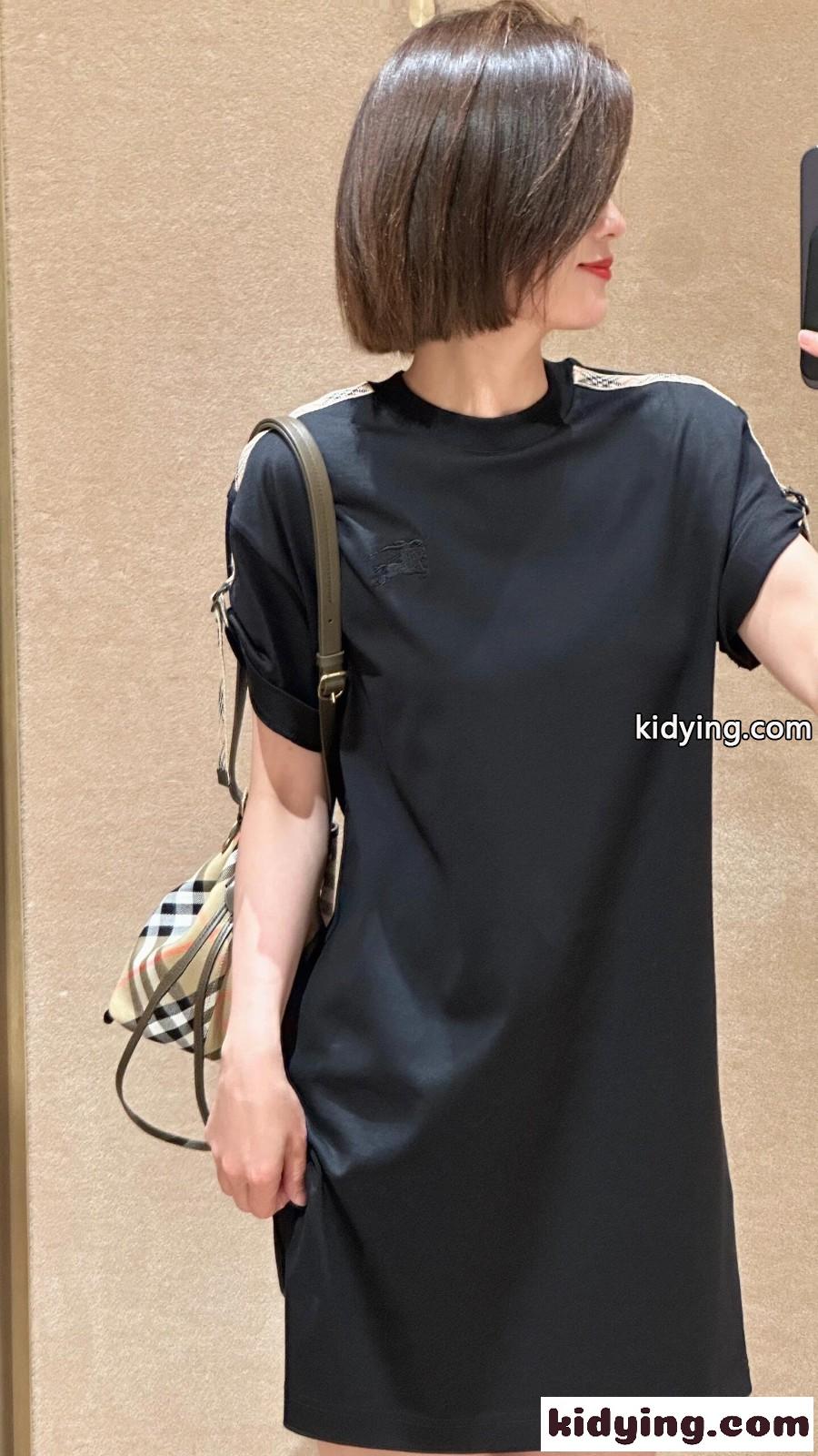 チェックトリム コットン Tシャツドレス バーバリー ワンピース コピー ブラック-5