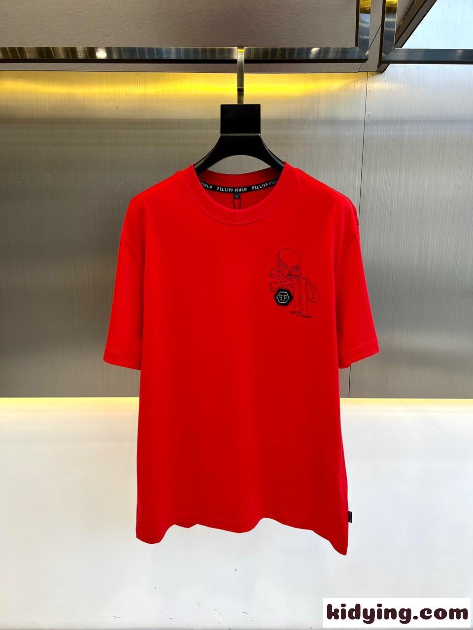 カジュアル コットン プリント フィリッププレイン 半袖Tシャツ コピー レッド-0