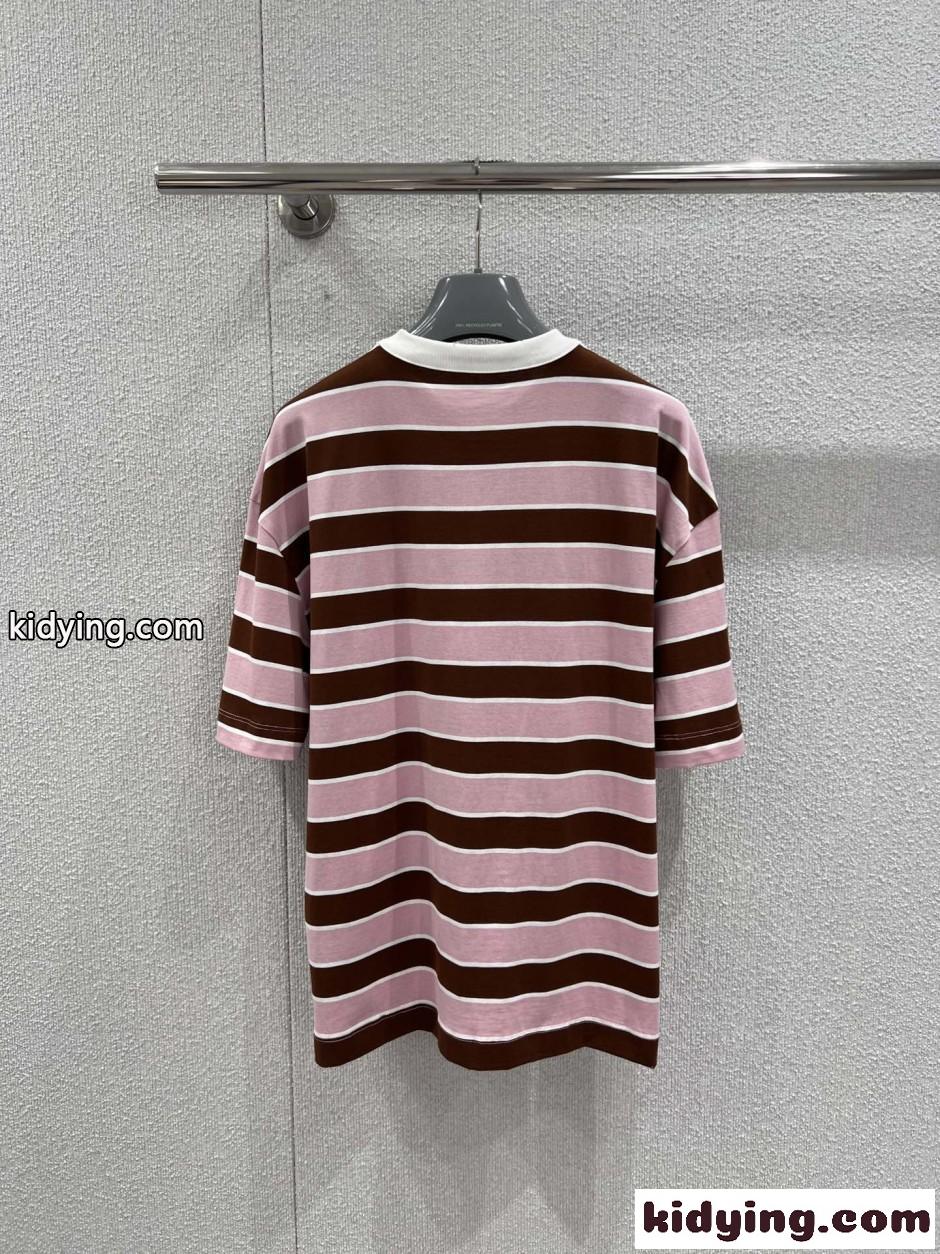 カジュアル おしゃれ ボーダー柄 半袖Tシャツ コットン プラダ Tシャツ 偽物-1