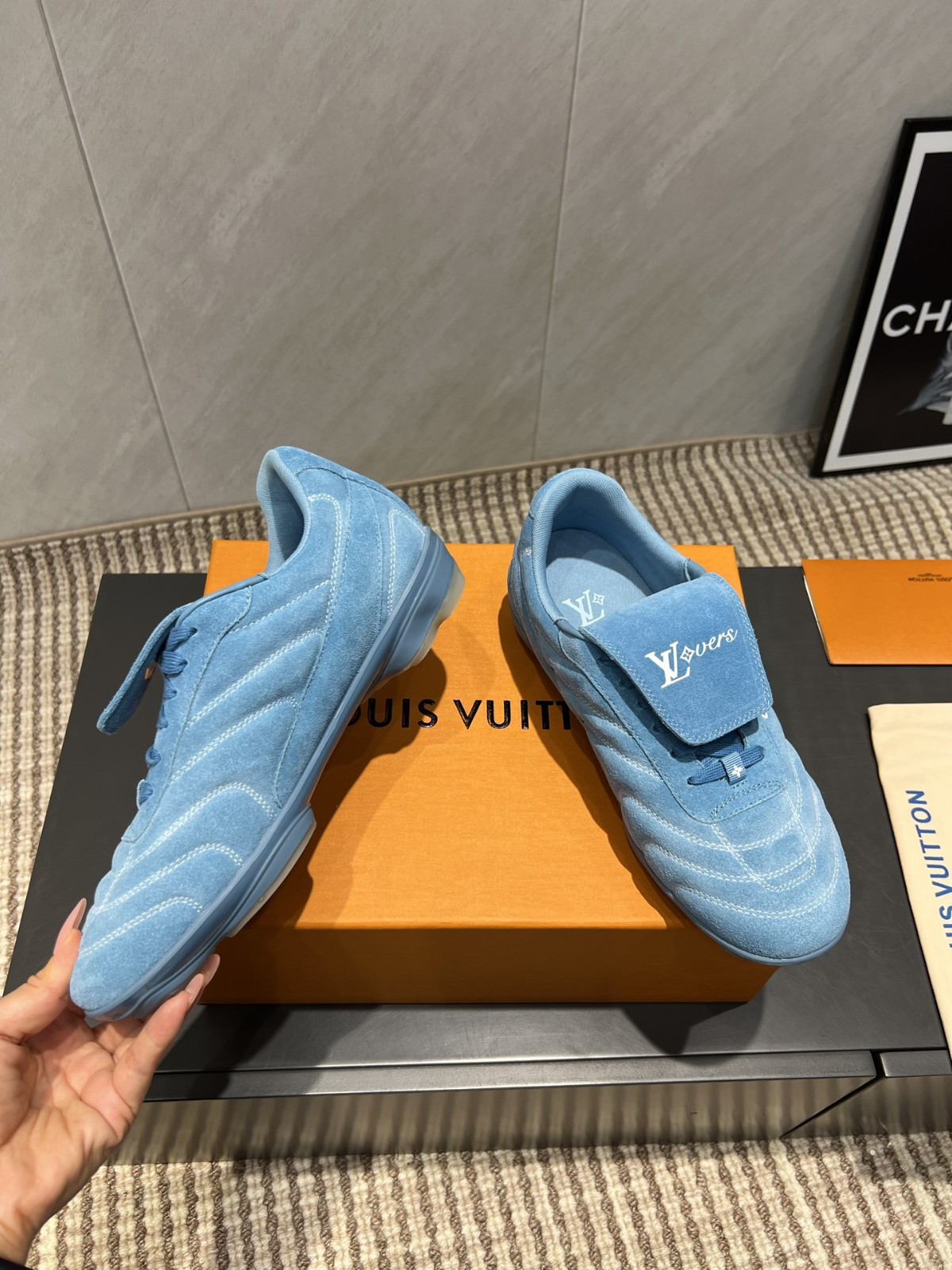 爽やか LV フットプリント サッカー ルイヴィトン スニーカー スーパーコピー ブルー-2