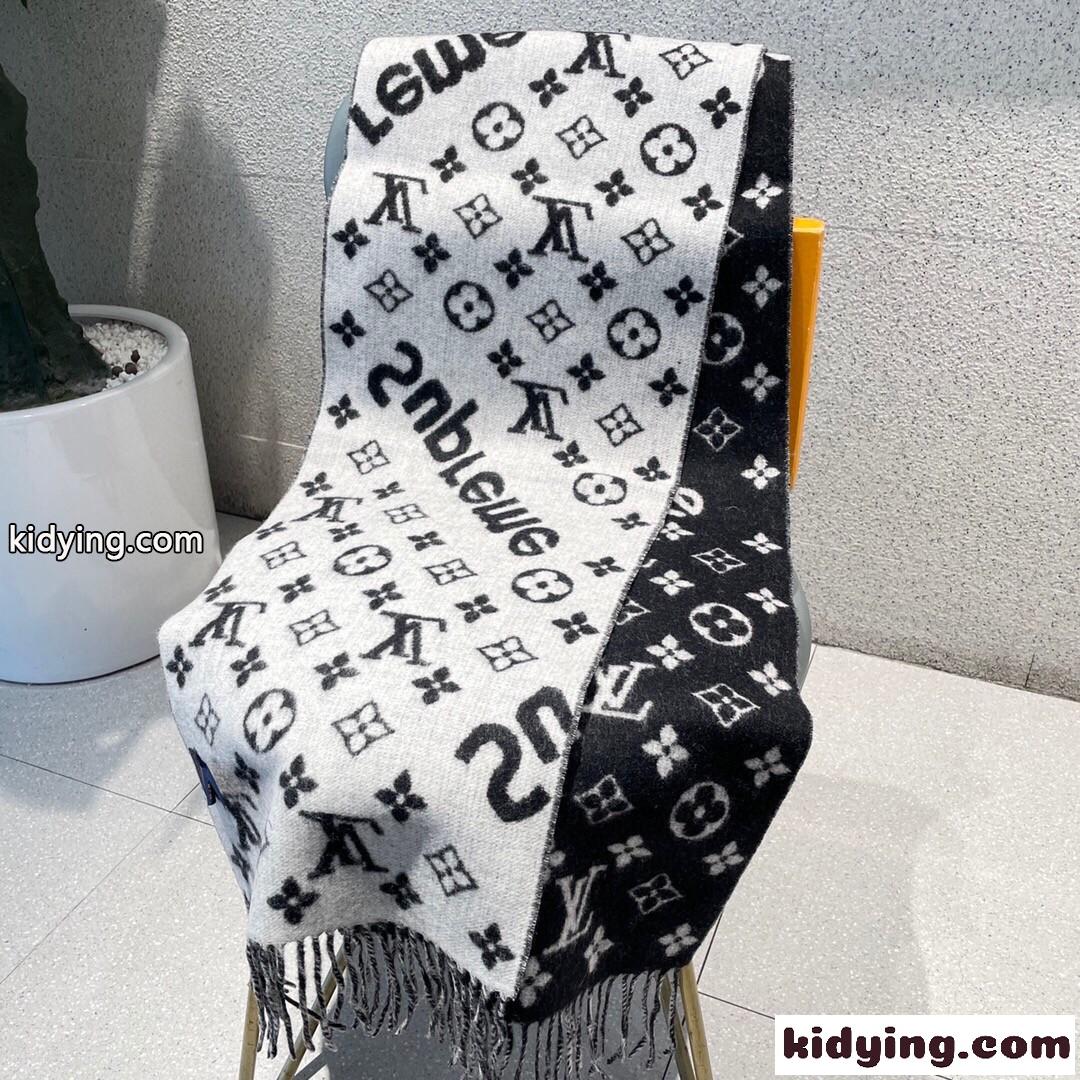大人気 Supreme×LouisVuitton モノグラム マフラー コピー カシミヤ ブラック-1