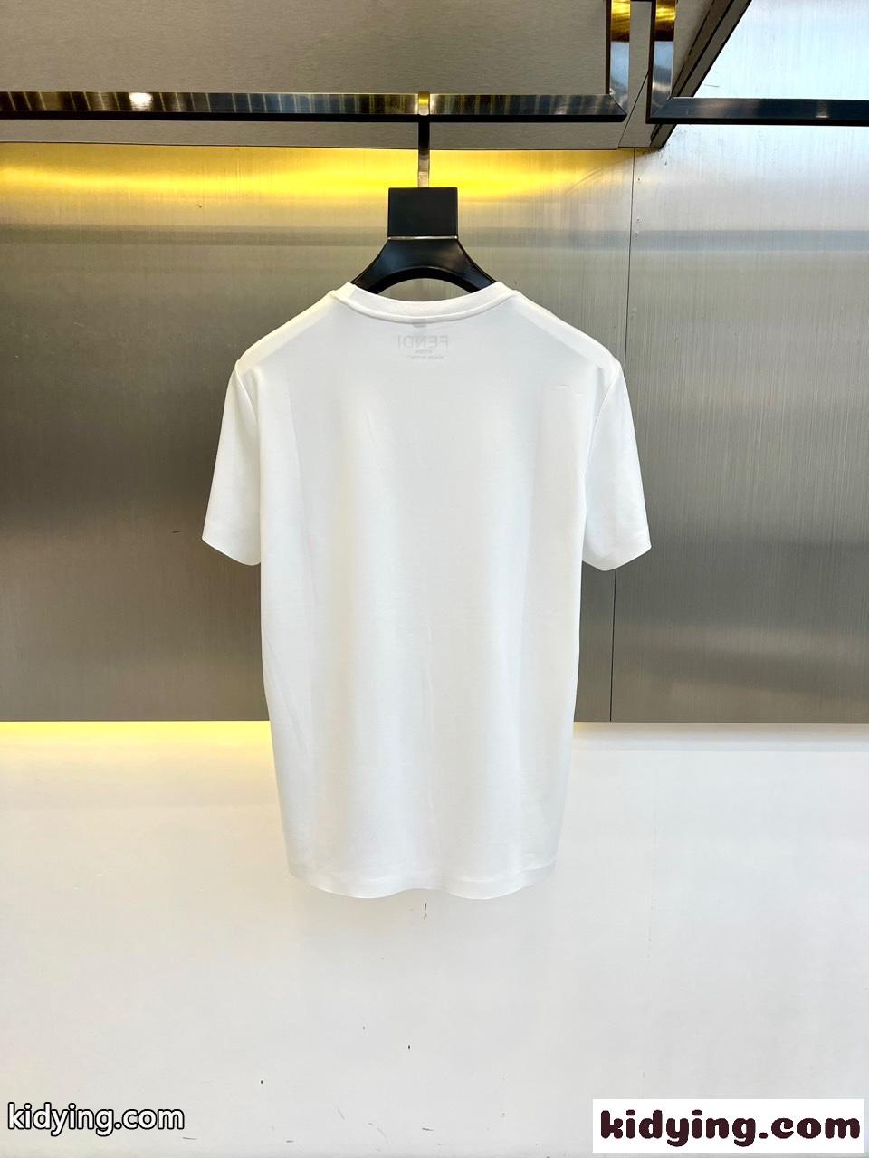ベーシック ロゴ コットン 半袖Tシャツ フェンディ Tシャツ 偽物 ホワイト-0