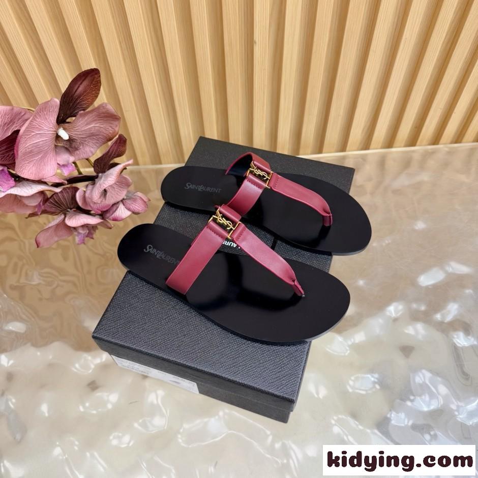 カジュアル YSL バビロン スライド イヴ・サンローラン サンダル コピー ボルドー-2