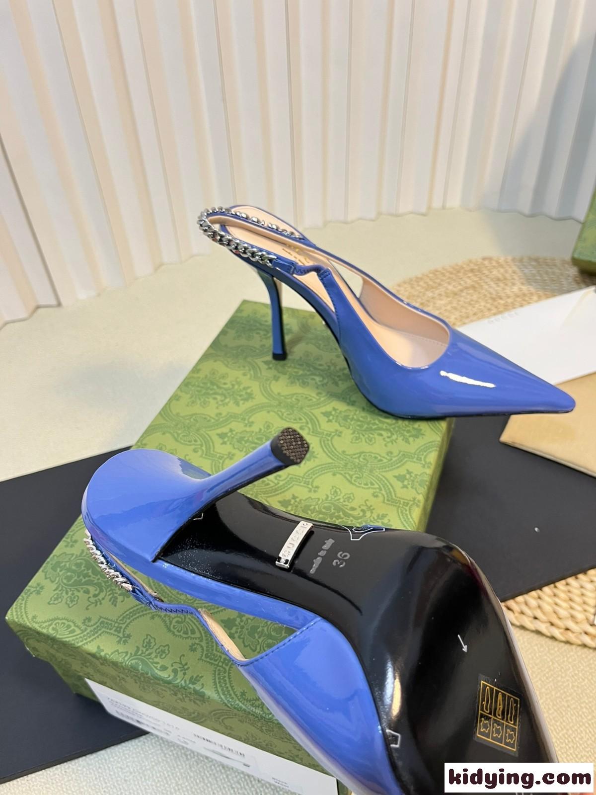 スリングバックパンプス グッチ パンプス スーパーコピー パテントレザー ブルー-4