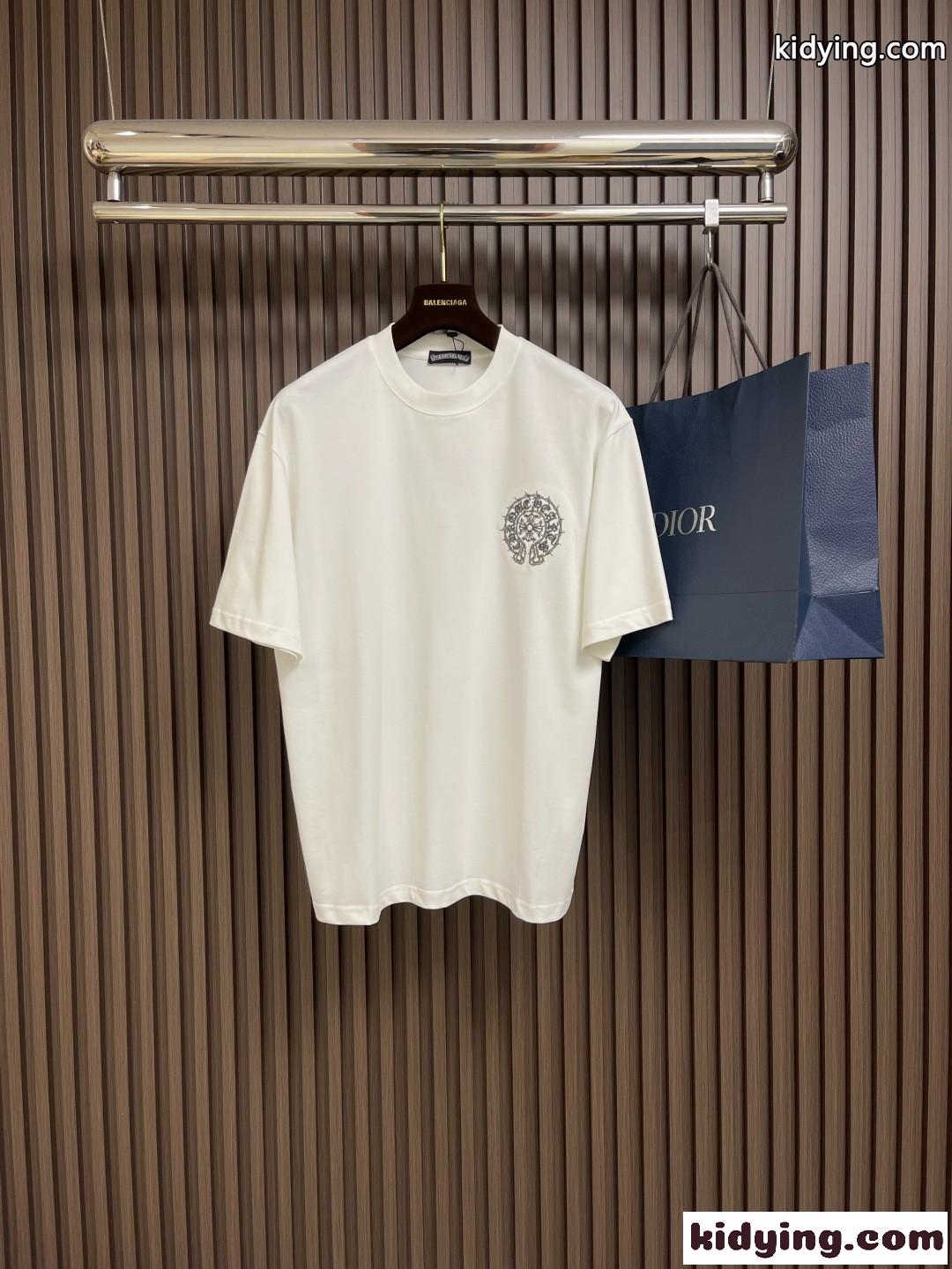 カジュアル 刺繍入り クロムハーツ Tシャツ 偽物 コットン クルーネック-1