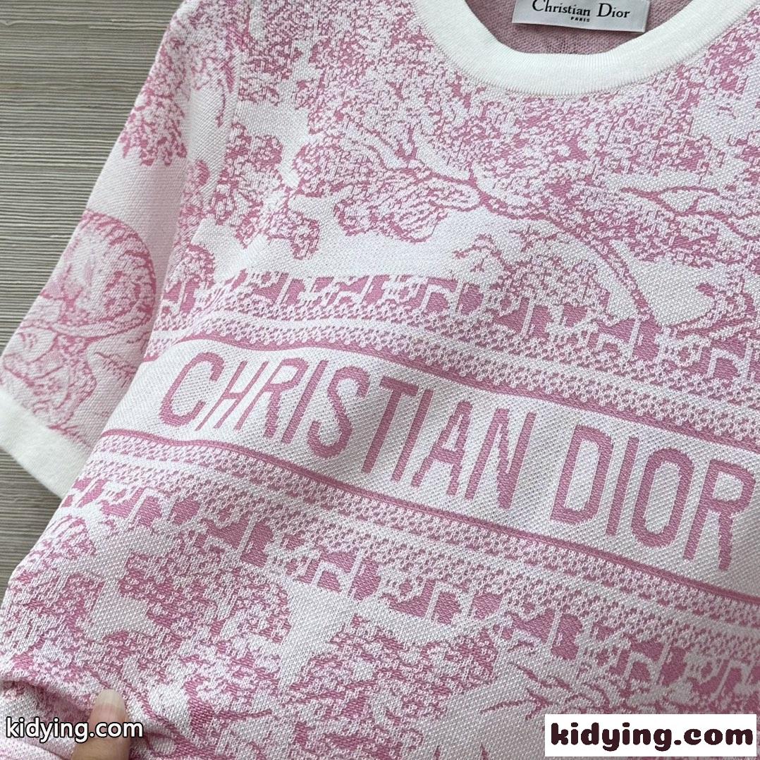 エレガント 半袖ニット クルーネック クリスチャン・ディオール Tシャツ 偽物 ピンク-2
