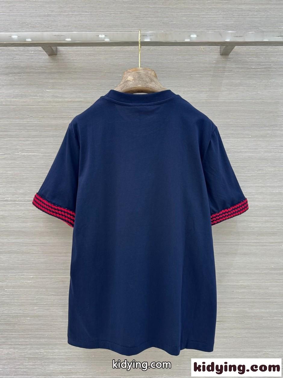 お洒落 カジュアル コットン 半袖Tシャツ モンクレール Tシャツ コピー ブルー-4