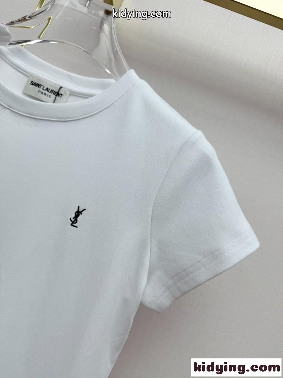シンプル YSLロゴ 半袖Tシャツ イヴ・サンローラン Tシャツ コピー ホワイト-1