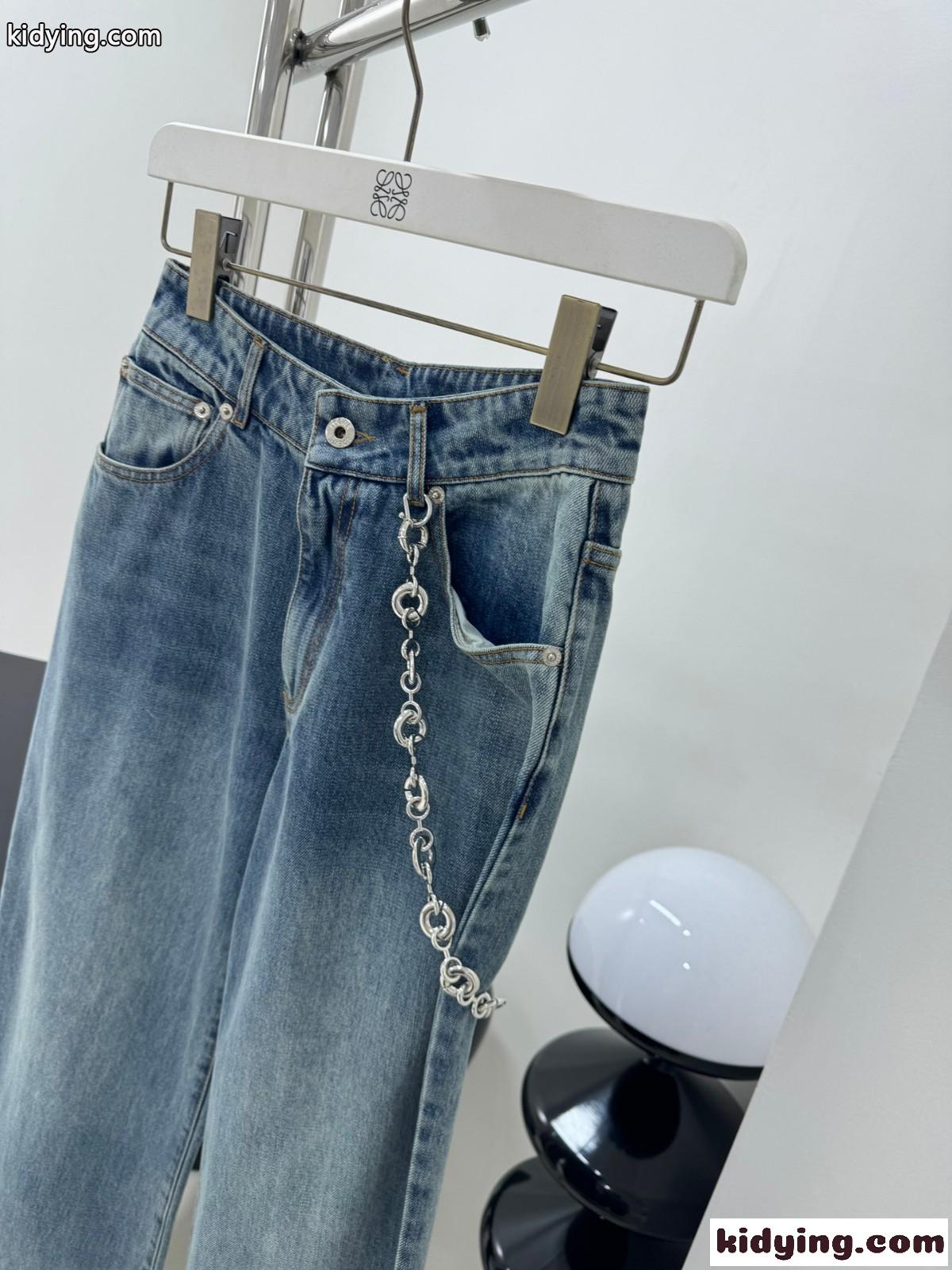 チェーン付き デニムパンツ ロエベ ジーンズ コピー レディース-2