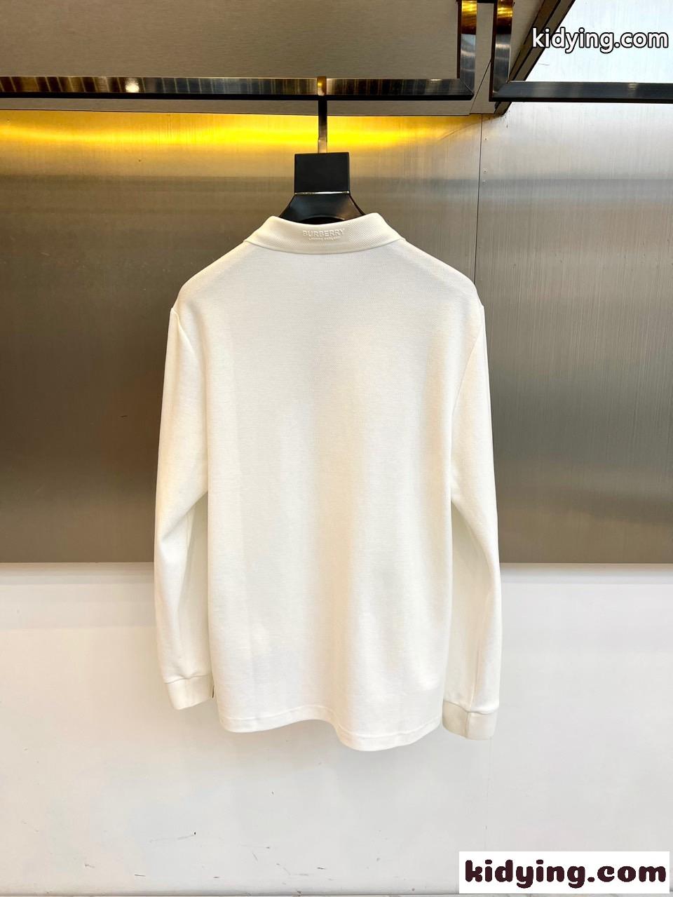 定番 コットンピケ 長袖 ポロシャツ バーバリー Tシャツ 偽物 ホワイト-3