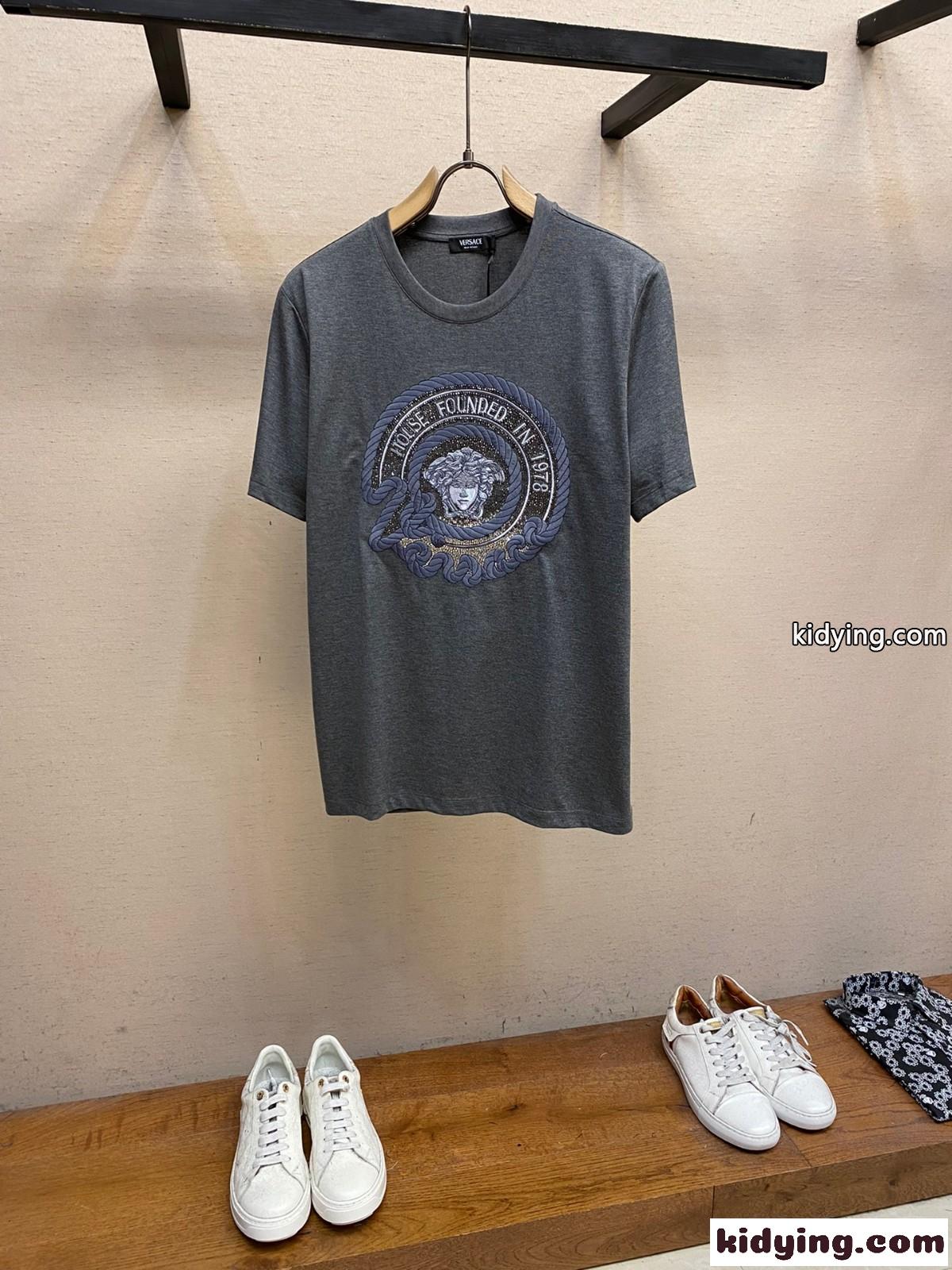 ヴェルサーチェ Tシャツ スーパーコピー シルケットコットン 半袖Tシャツ グレー-1