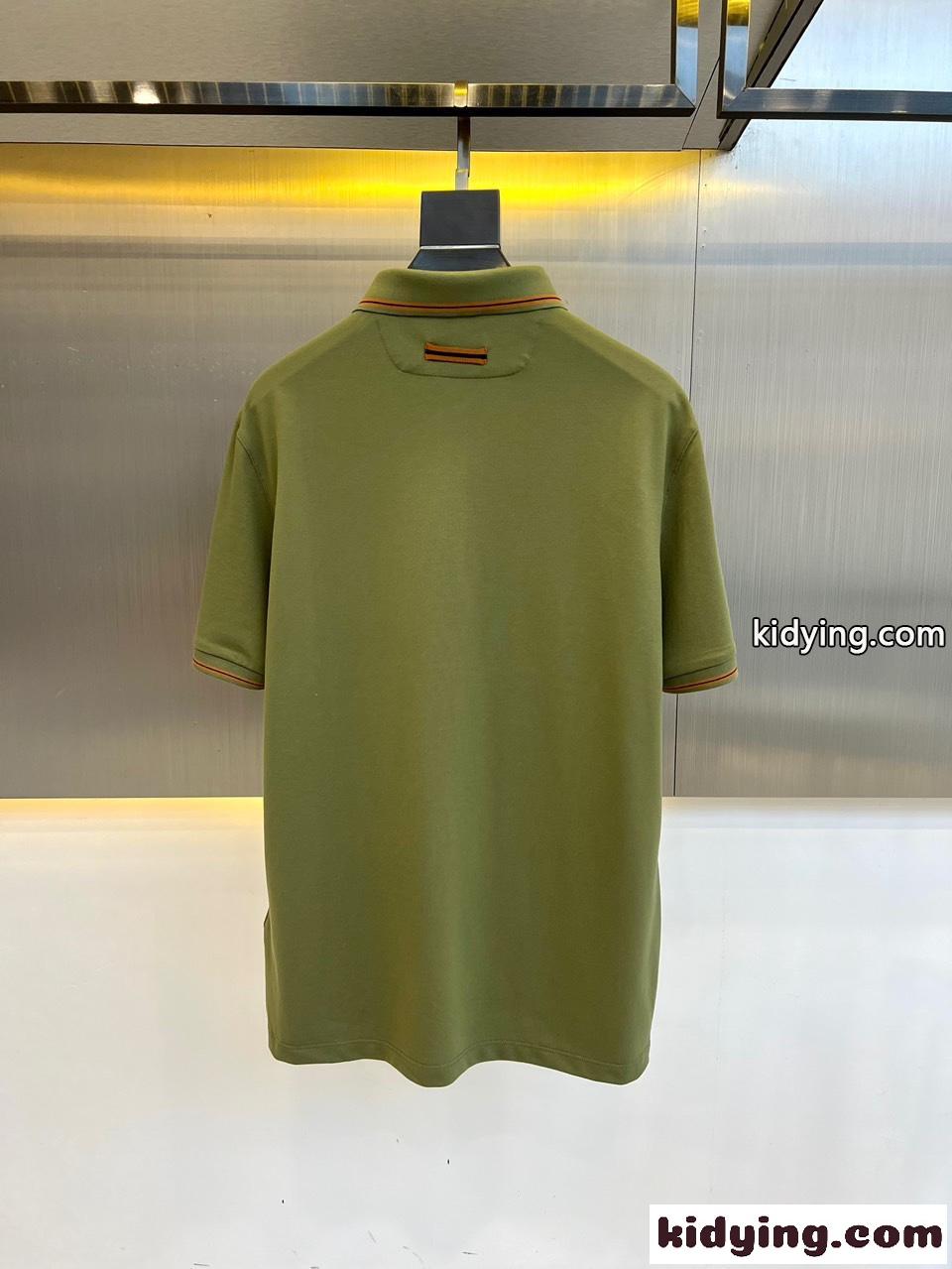クラシック コットンピケ メンズ ポロシャツ エルメネジルド・ゼニア 半袖Tシャツ コピー グリーン-3