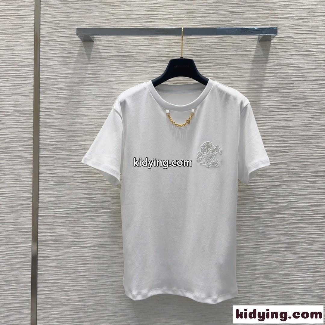 ブロイダリー LV Tシャツ ルイ・ヴィトン 半袖Tシャツ コピー クルーネック ホワイト-1