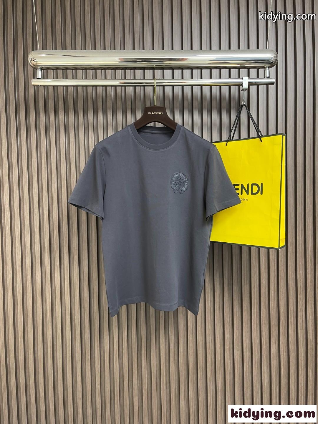 クロムハーツ Tシャツ 偽物 カジュアル 刺繍入り クルーネック 半袖Tシャツ コットン-2
