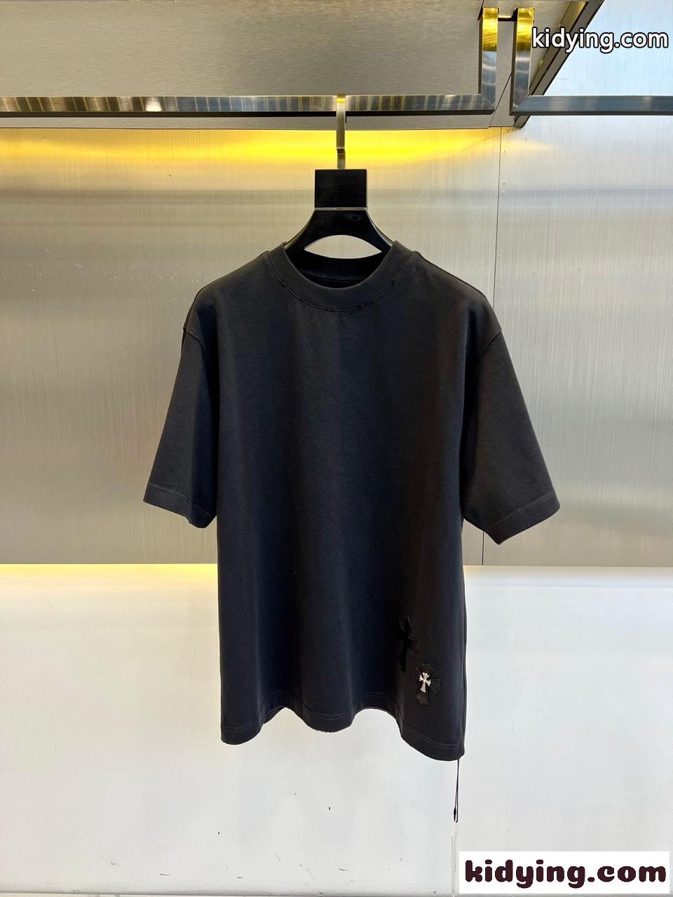 シンプル クロスパッチ クロムハーツ Tシャツ コピー コットンジャージ ダークグレー-0