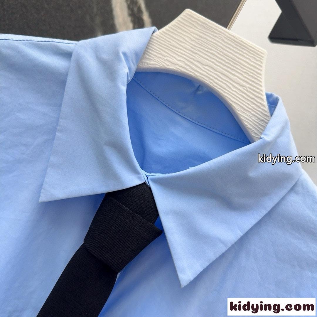 カジュアル おしゃれ ネクタイ付きシャツ ヴァレンティノ シャツ コピー ブルー-1