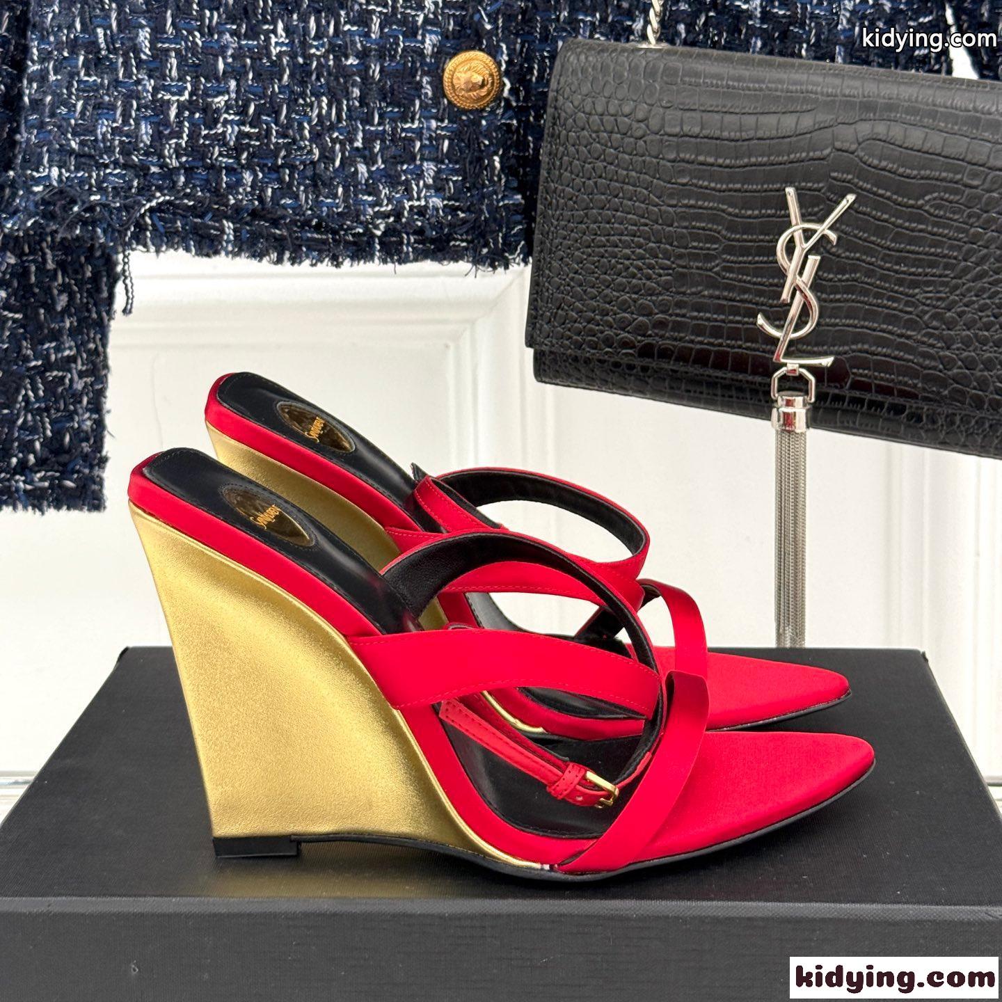 注目アイテム YSL サロメ ウェッジサンダル イヴ・サンローラン コピー レッド-3