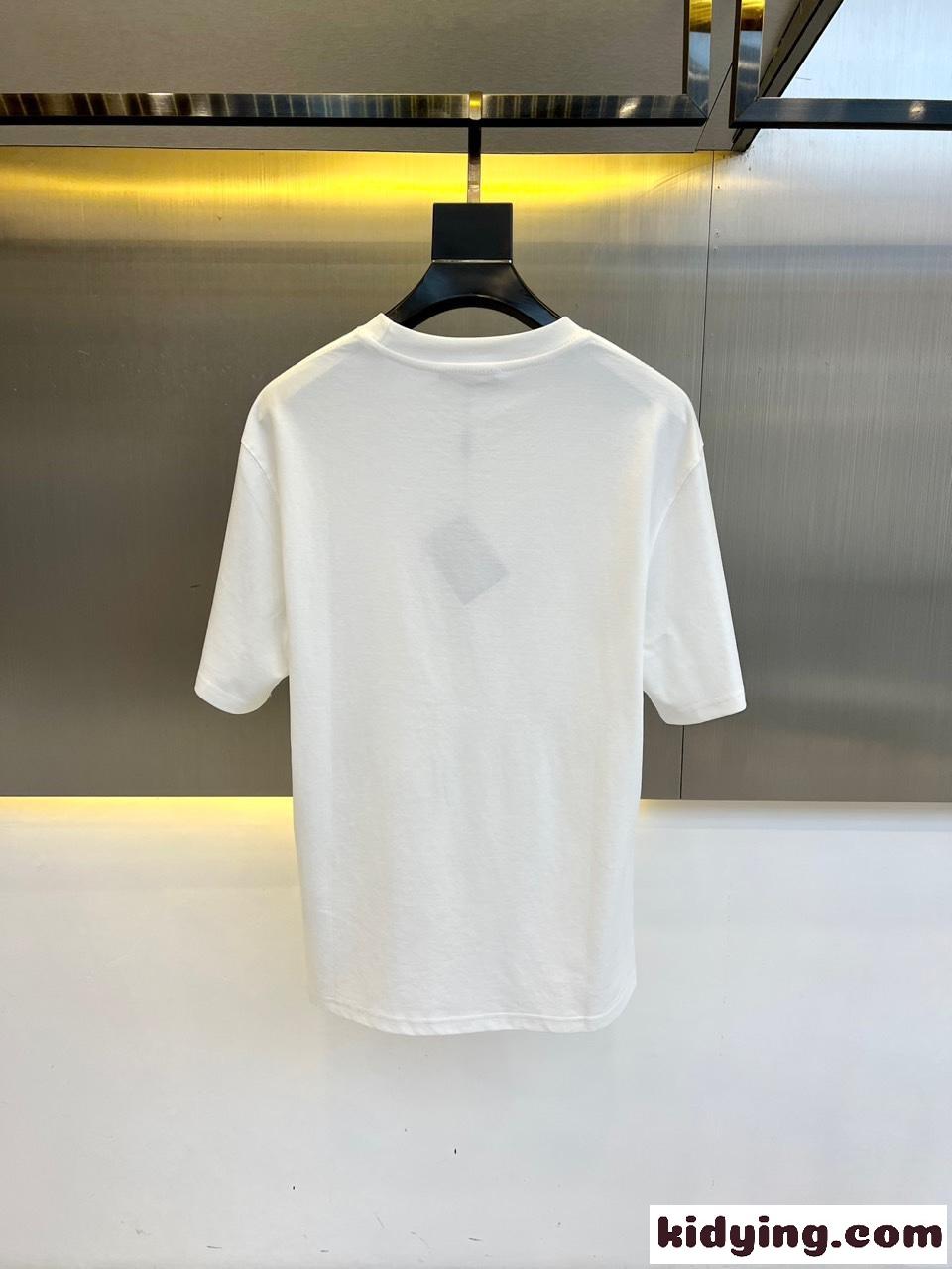 シンプル ロゴプリント 半袖Tシャツ プラダ Tシャツ 偽物 クルーネック ホワイト-3