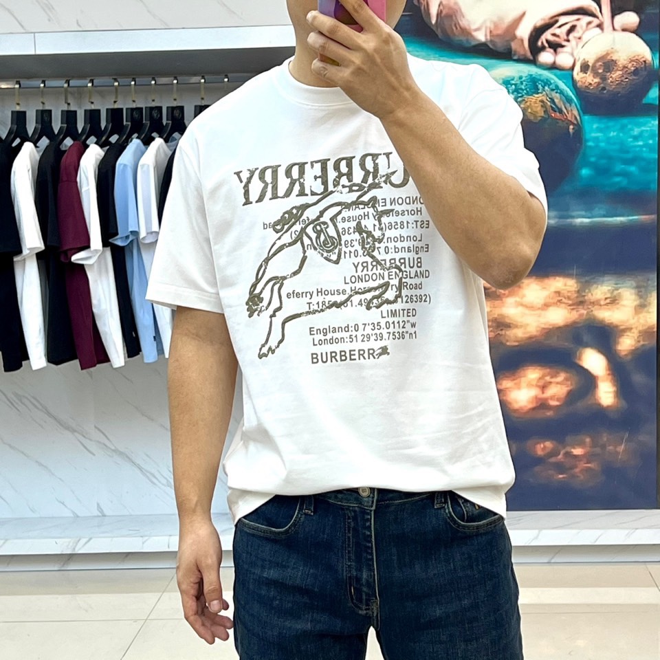 カジュアル ロゴ入り コットン Tシャツ バーバリー 半袖Tシャツ コピー ホワイト-1