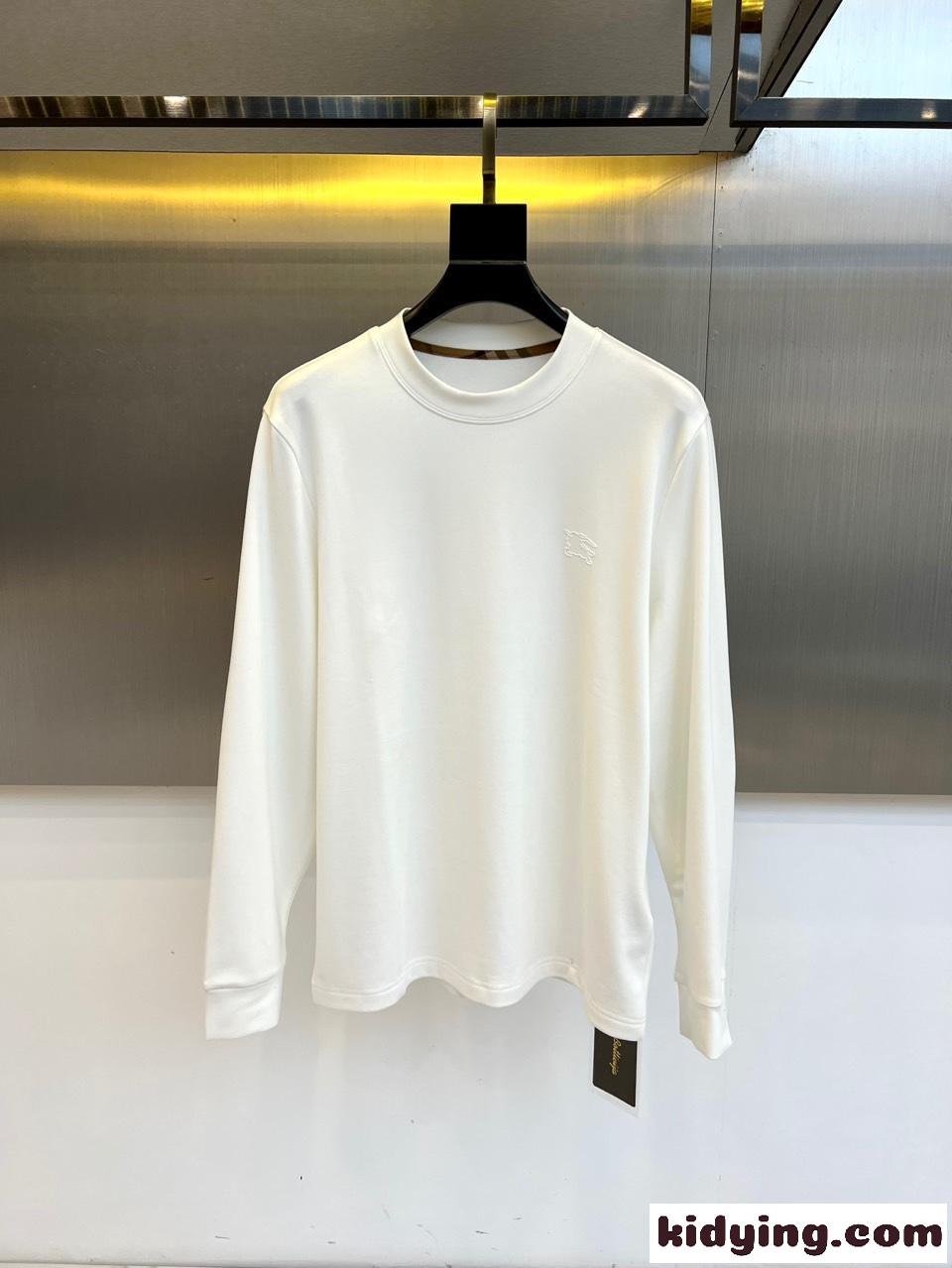 エルボーパッチ付き クルーネック長袖Tシャツ バーバリー Tシャツ 偽物 ホワイト-0