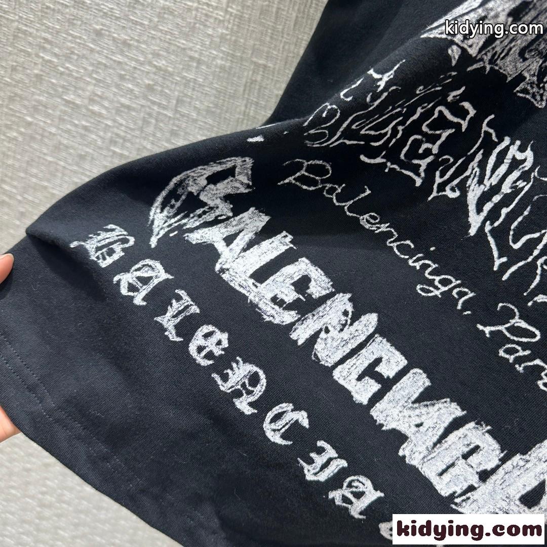 人気 オーバーサイズ 半袖Tシャツ バレンシアガ Tシャツ 偽物 ユニセックス ブラック-3