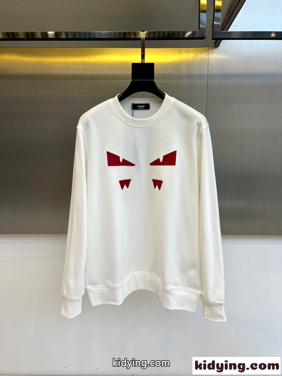 カジュアル コットン スウェットシャツ フェンディ Tシャツ 偽物 クルーネック ホワイト-0