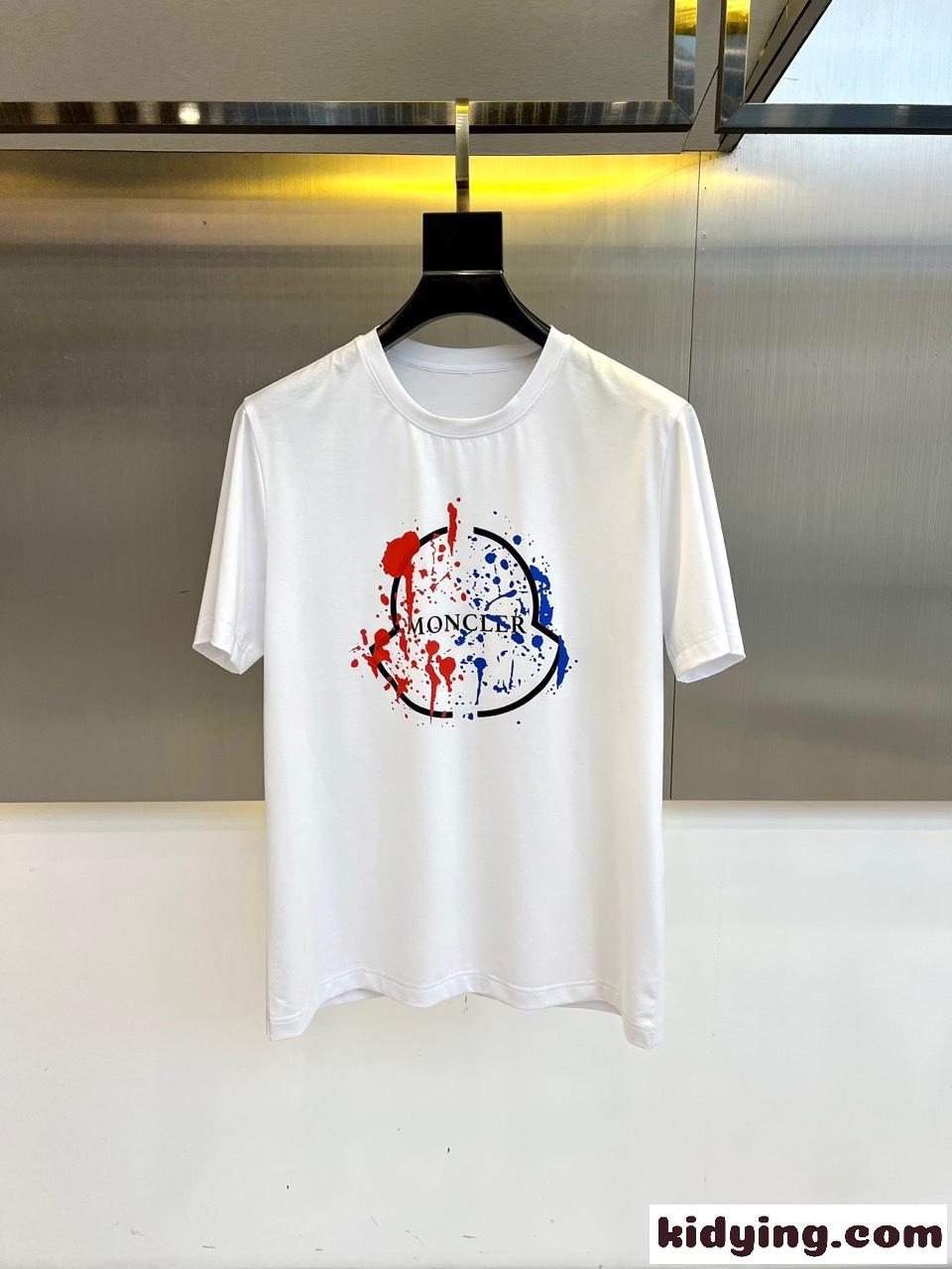 目を引く ロゴプリント モンクレール Tシャツ 偽物 コットン 半袖Tシャツ ホワイト-1