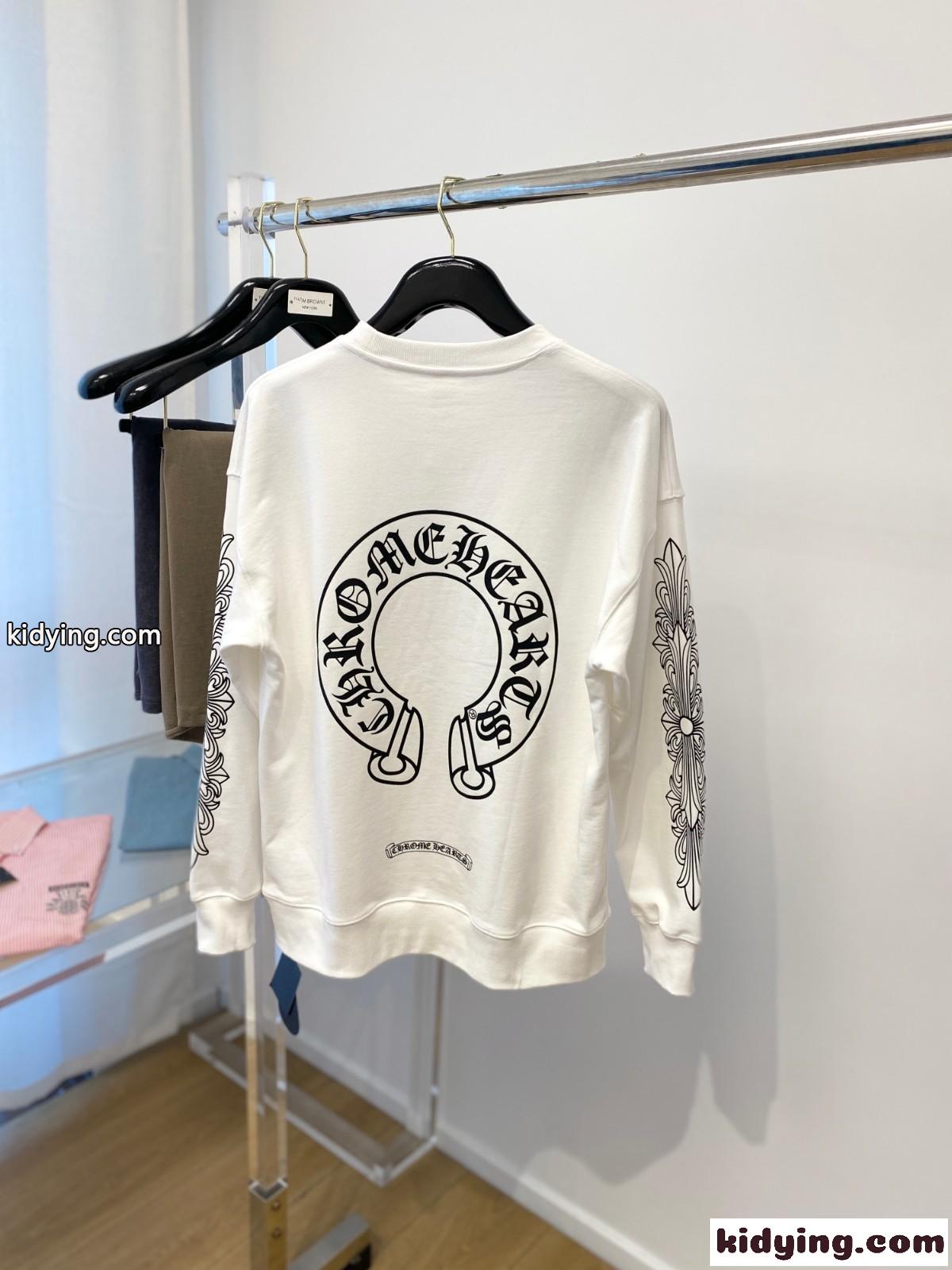 定番 おしゃれ ロゴ プリント クルーネック スウェットシャツ クロムハーツ Tシャツ コピー ホワイト-4