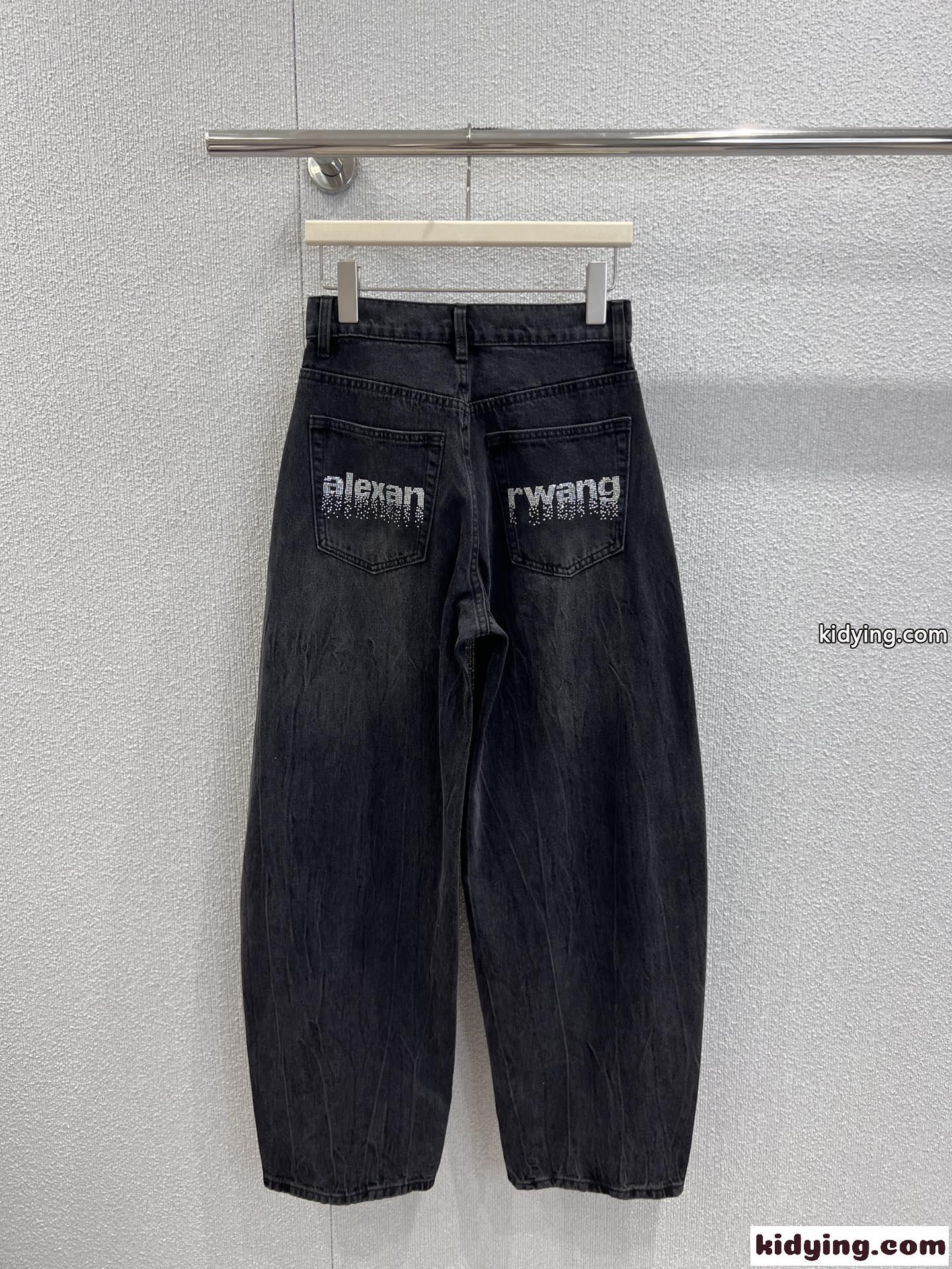 トレンド バレルレッグデニムパンツ アレキサンダーワング ジーンズ コピー ブラック-0
