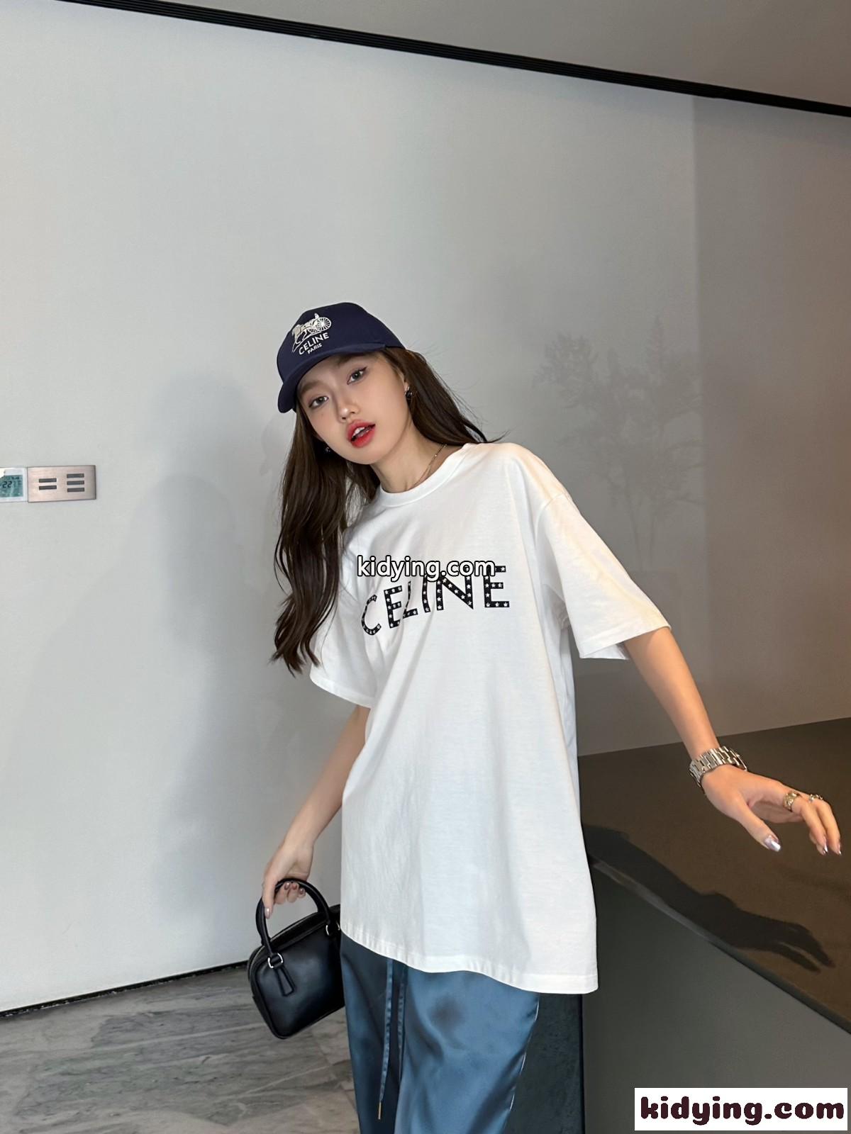 ベーシック 合わせやすい クルーネック オーバーサイズ セリーヌ Tシャツ コピー カジュアル コットン-4
