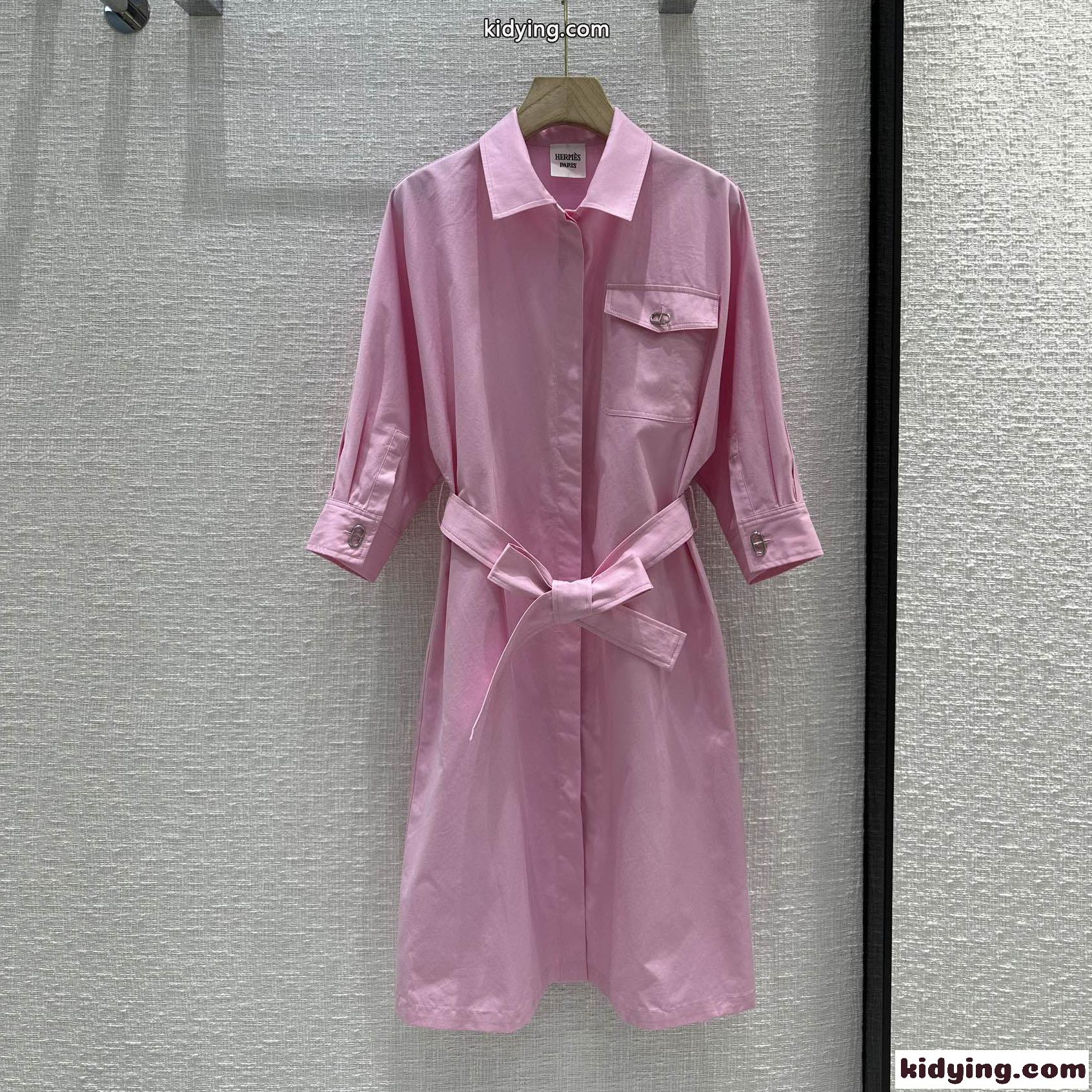 23SS◆シンプルお洒落♪無地 シャツワンピース エルメス ワンピース コピー レディース ピンク-2