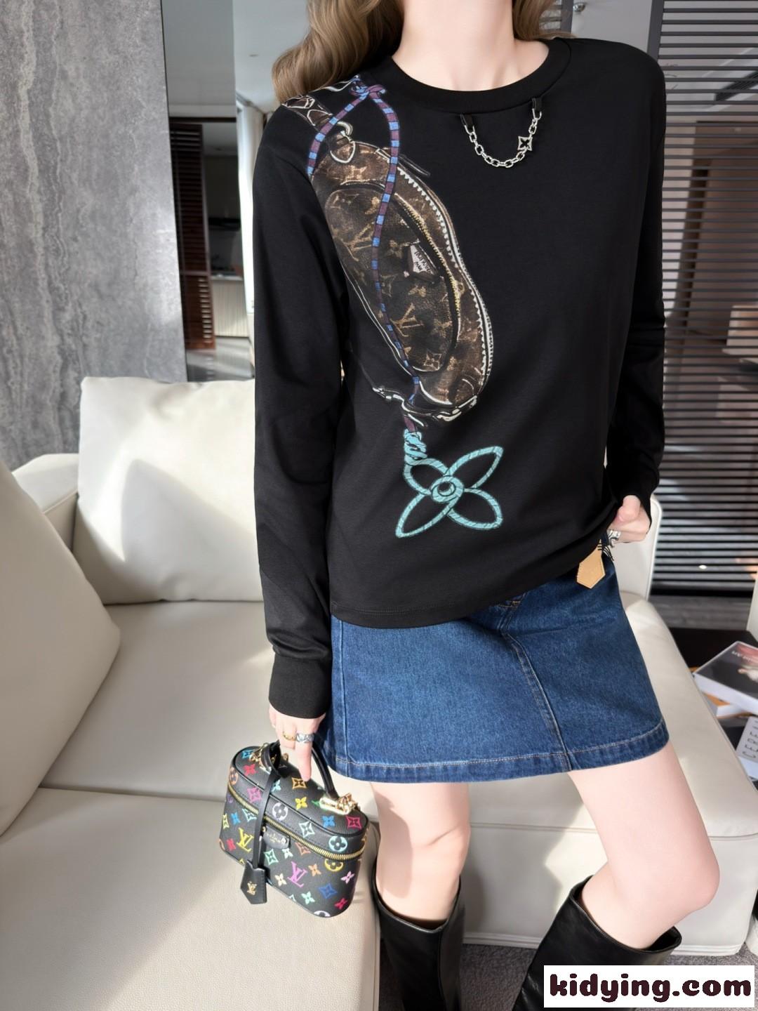 キープイット プリント ロングスリーブTシャツ ルイ・ヴィトン Tシャツ コピー ブラック-4