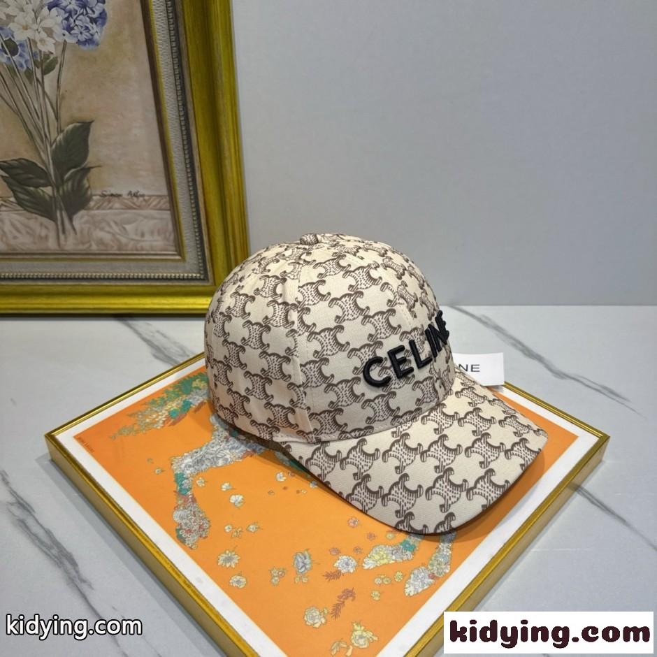 セリーヌ キャップ 偽物 ベースボールキャップ トリオンフ総柄 ロゴ刺繍-2