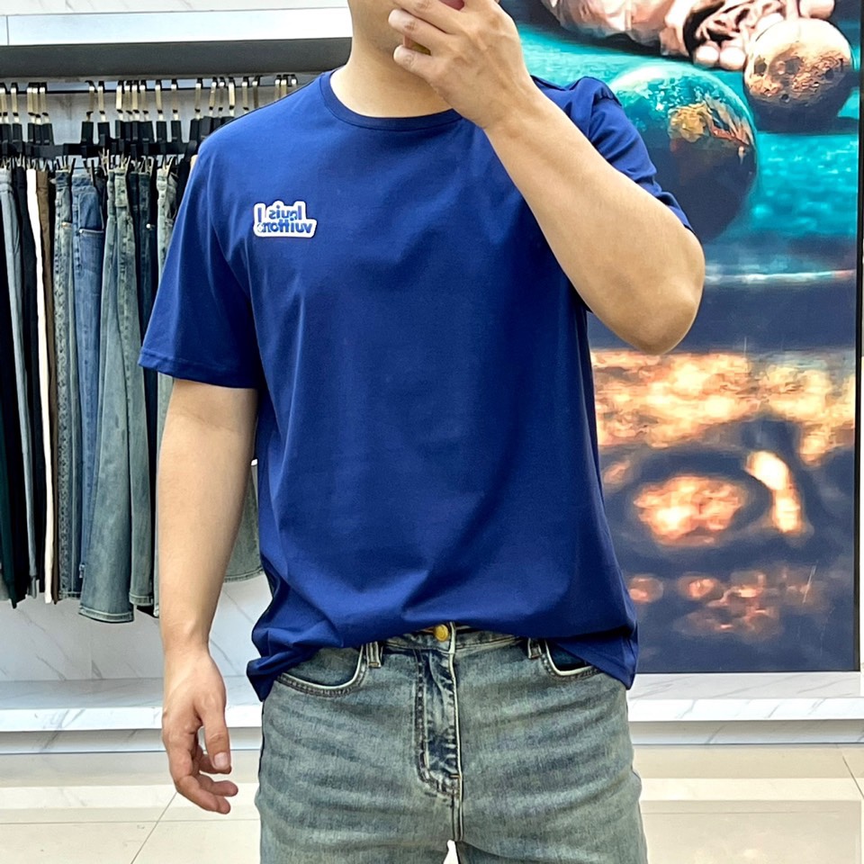 洗練された カジュアル ロゴ ルイ・ヴィトン 半袖Tシャツ コピー ブルー-1