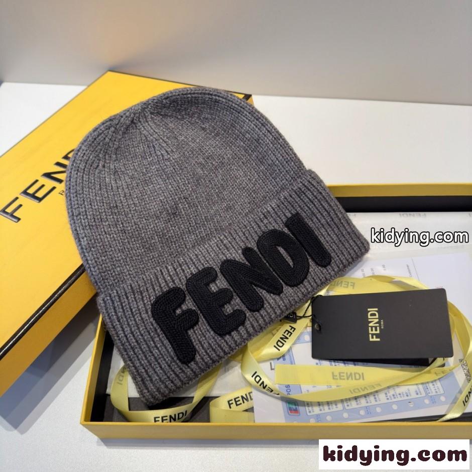 フェンディ キャップ コピー ユニセックス FENDI ロゴ ニットキャップ グレー-3