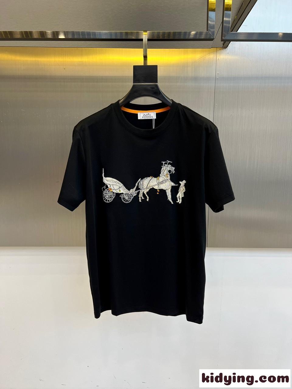 エルメス Tシャツ 偽物 おしゃれ 合わせやすい クルーネック ブラック-0