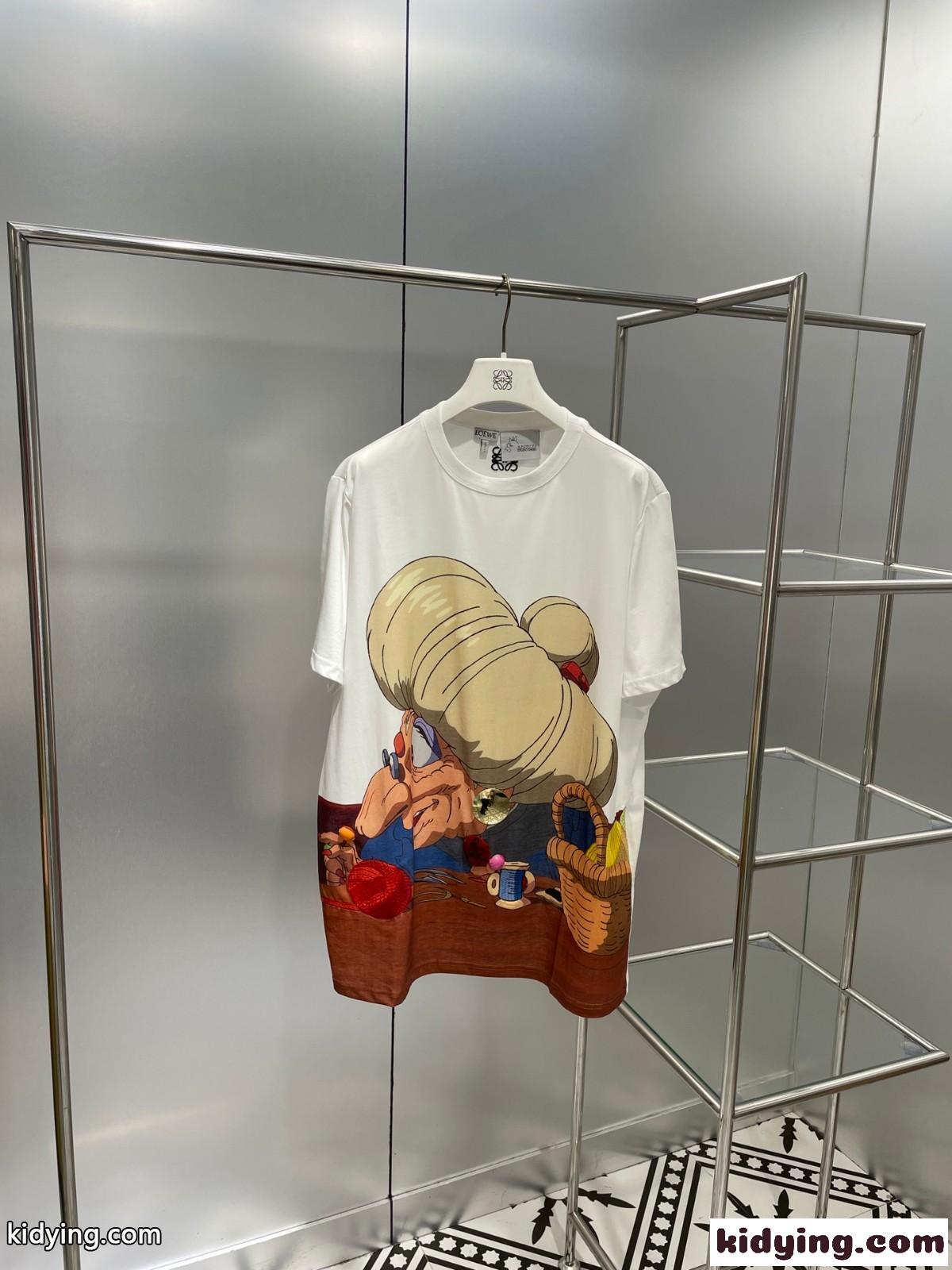 目を引く ゆったり コットン 着心地いい クルーネック プリント ロエベ tシャツ コピー 春夏 定番 人気 男女兼用-1