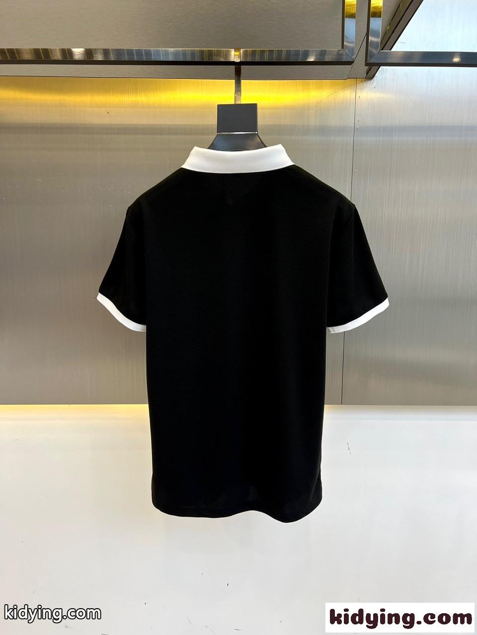 カジュアル バイカラー ポロシャツ プラダ Tシャツ 偽物 半袖トップス ブラック-1