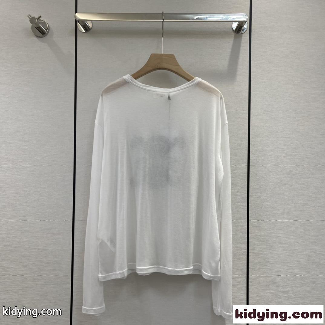 シンプル ロゴ プリント カジュアル セリーヌ Tシャツ コピー 長袖 薄手 日焼け止め クルーネック-0