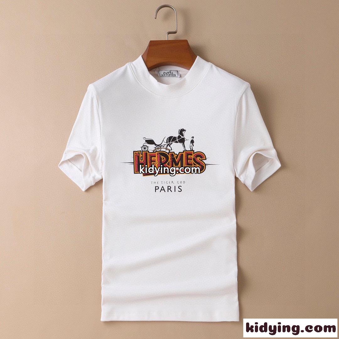 シンプル プリント エルメス tシャツ メンズ コピー プルオーバー 半袖tシャツ ホワイト ブラック着心地いい-1