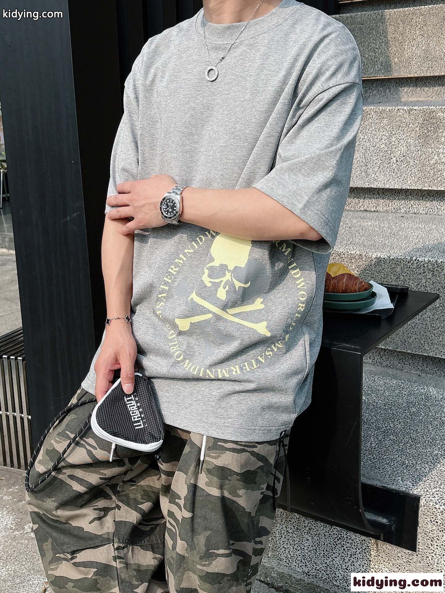 オーバーサイズ コットン マスターマインド・ジャパン Tシャツ コピー 半袖Tシャツ グレー-3