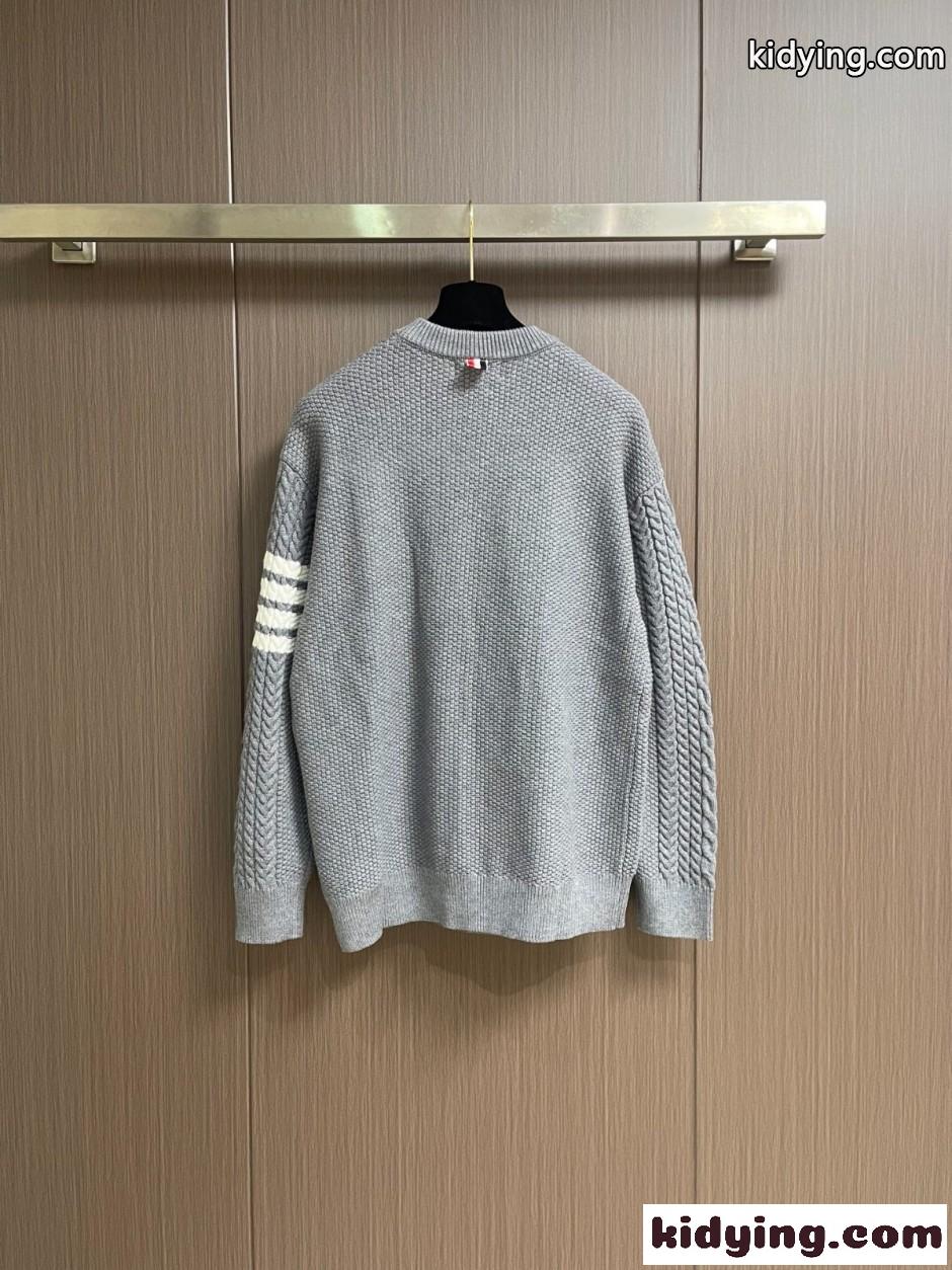 4BAR ケーブル編み クルーネックセーター トムブラウン セーター 偽物 グレー-1