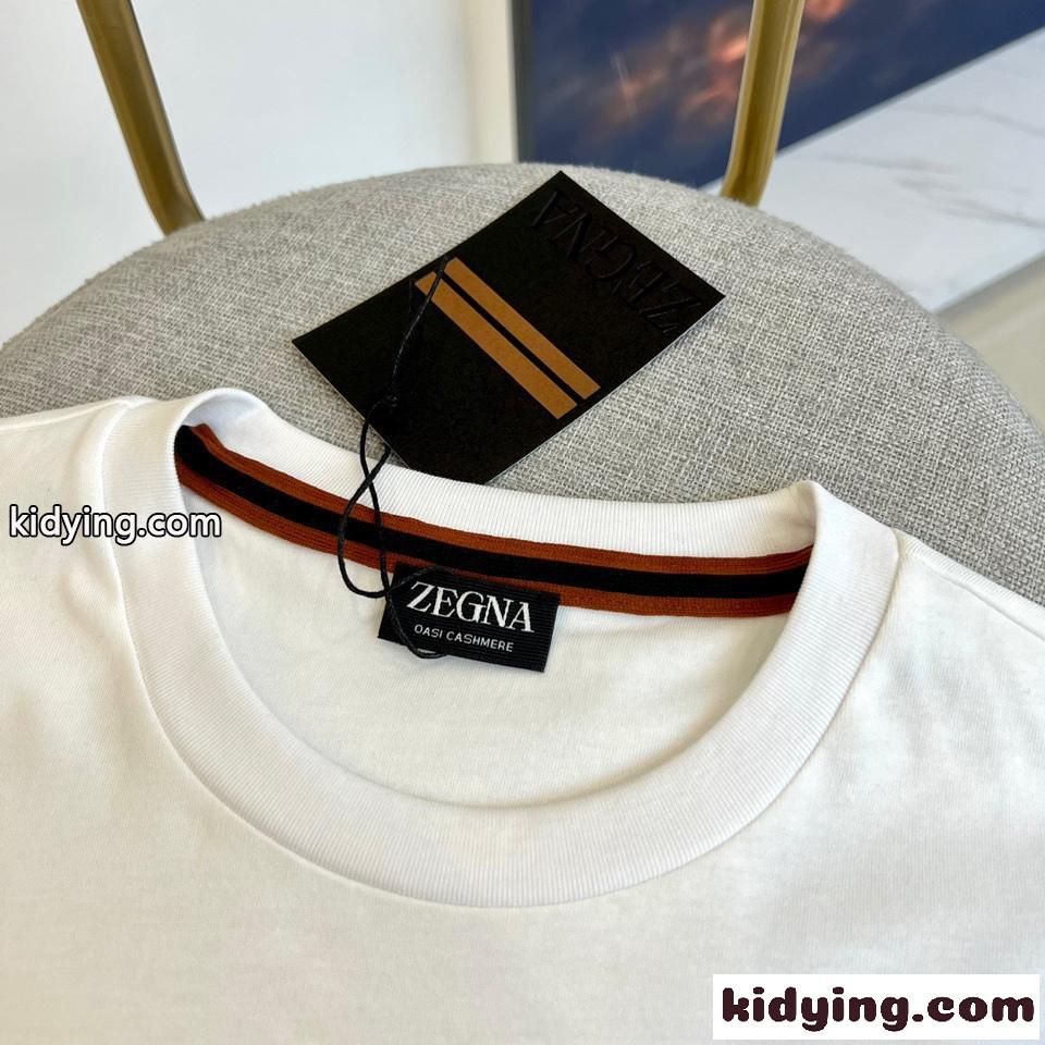 シンプル ロゴ クルーネック 半袖Tシャツ エルメネジルド・ゼニア Tシャツ コピー ホワイト-2